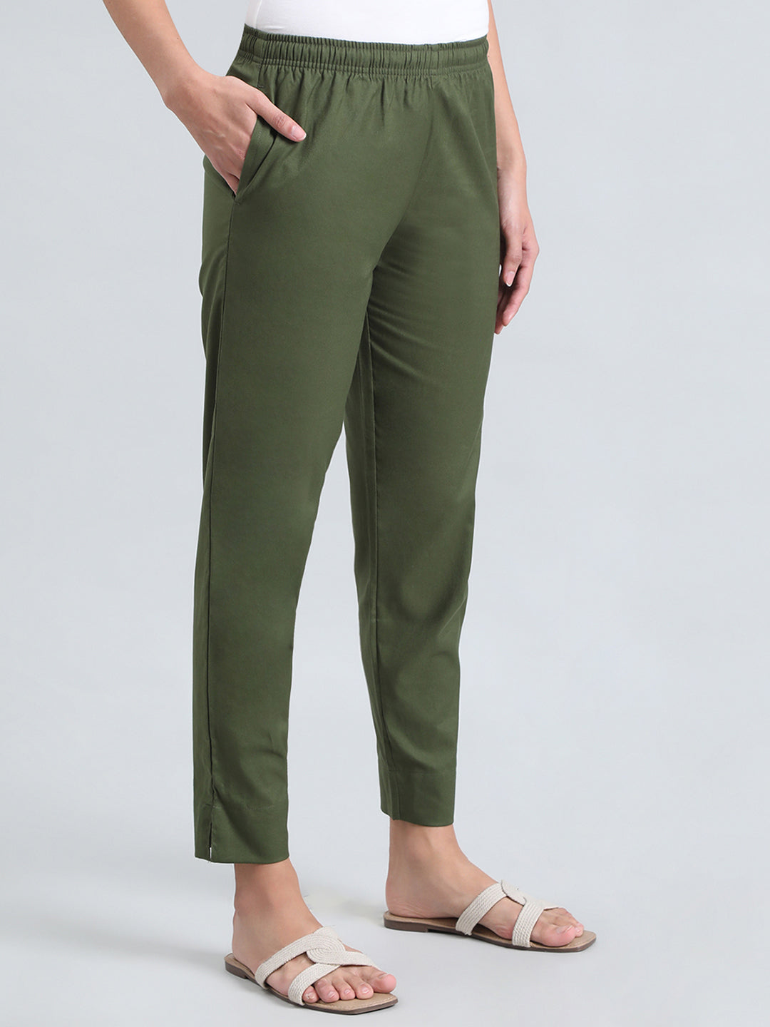Olive Green Cotton Pencil Pant