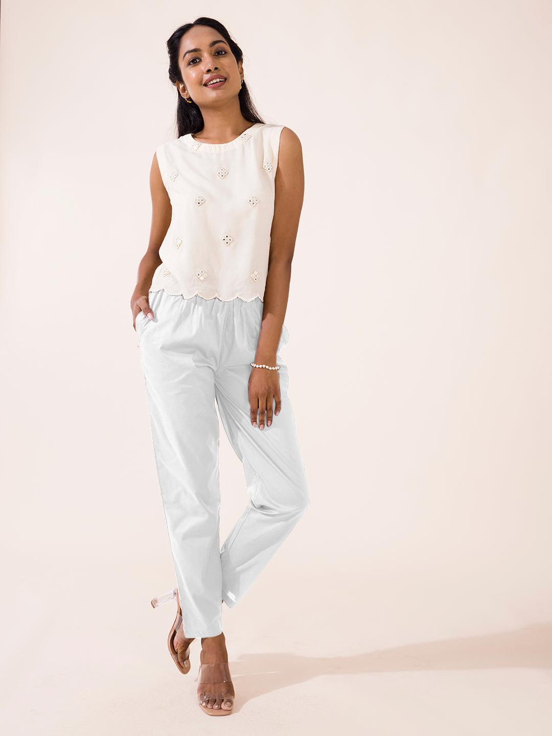 White Cotton Cambric Cotton Pants