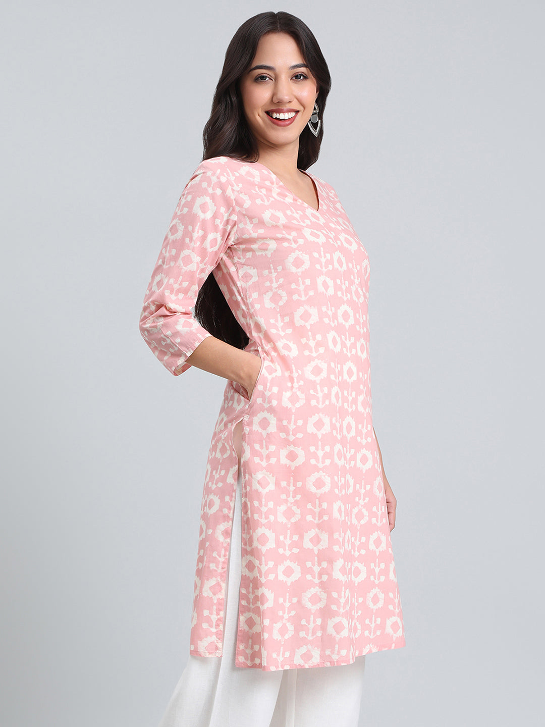 Cotton Ikat Block Print Straight Kurta