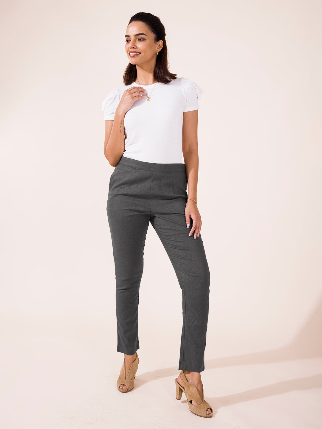 Silver Grey Linen Pencil Pant