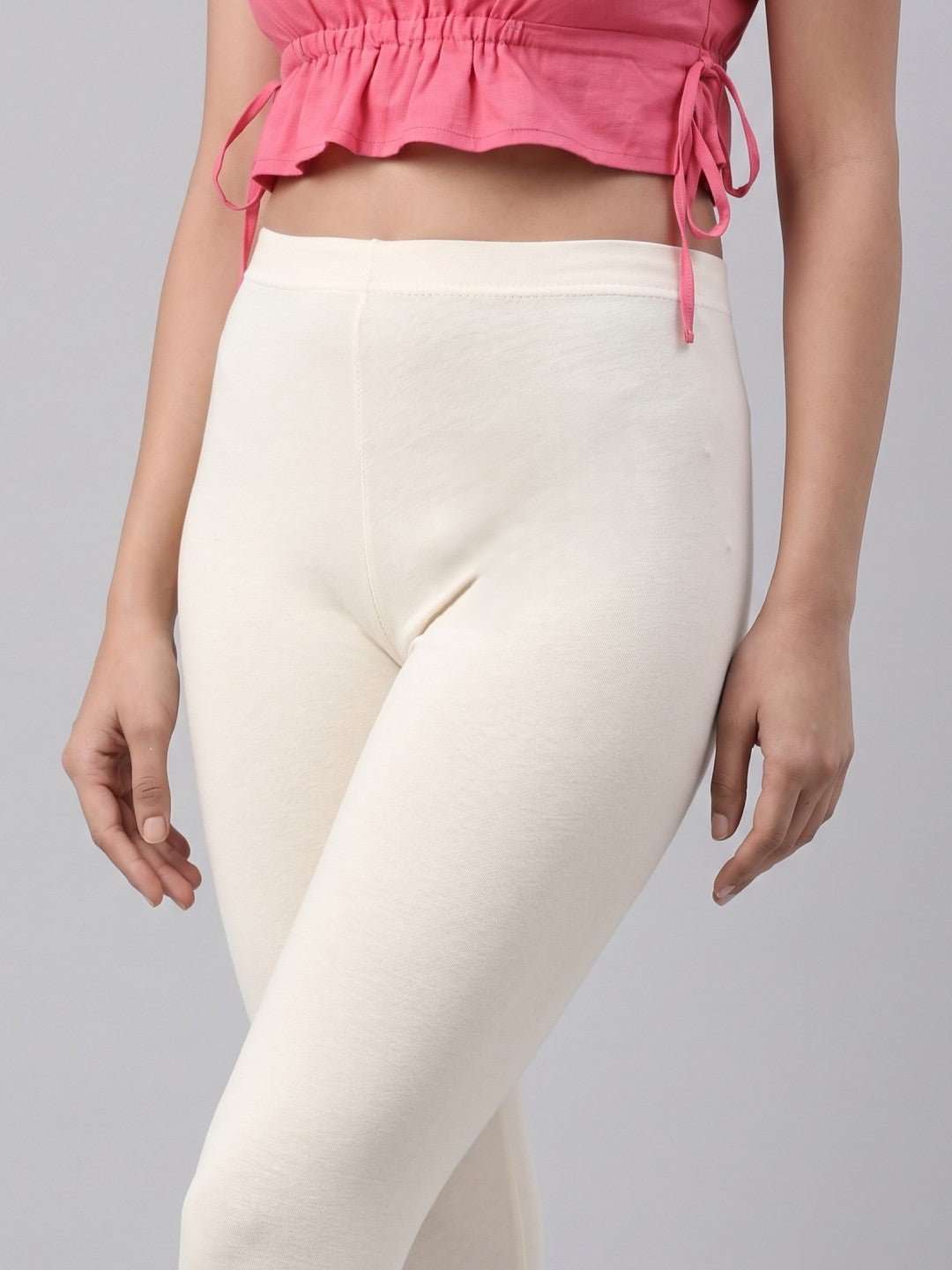 Ecru Cotton Stretch Cropped Leggings