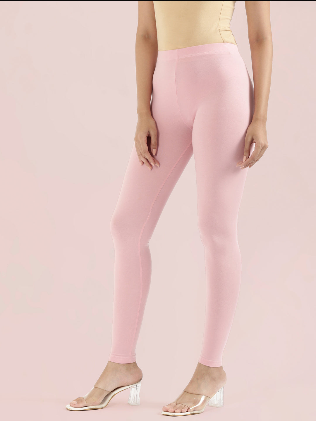 Pastel Pink Cotton Stretch Ankle Length Leggings