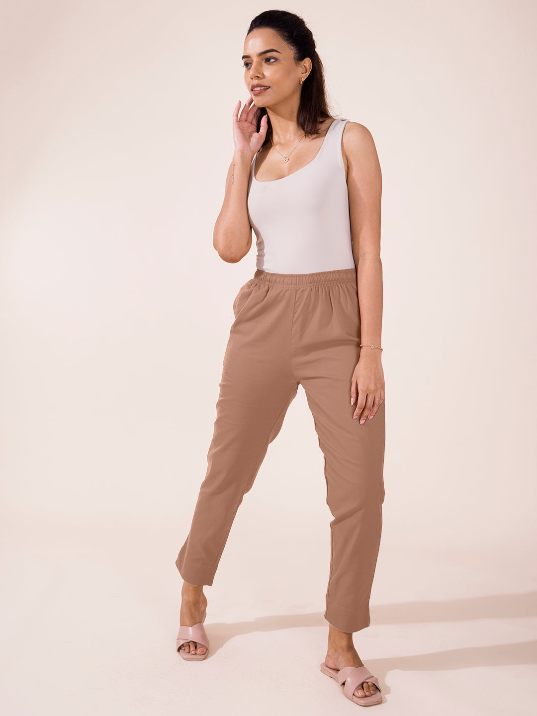 Light Brown Cotton Pencil Pant