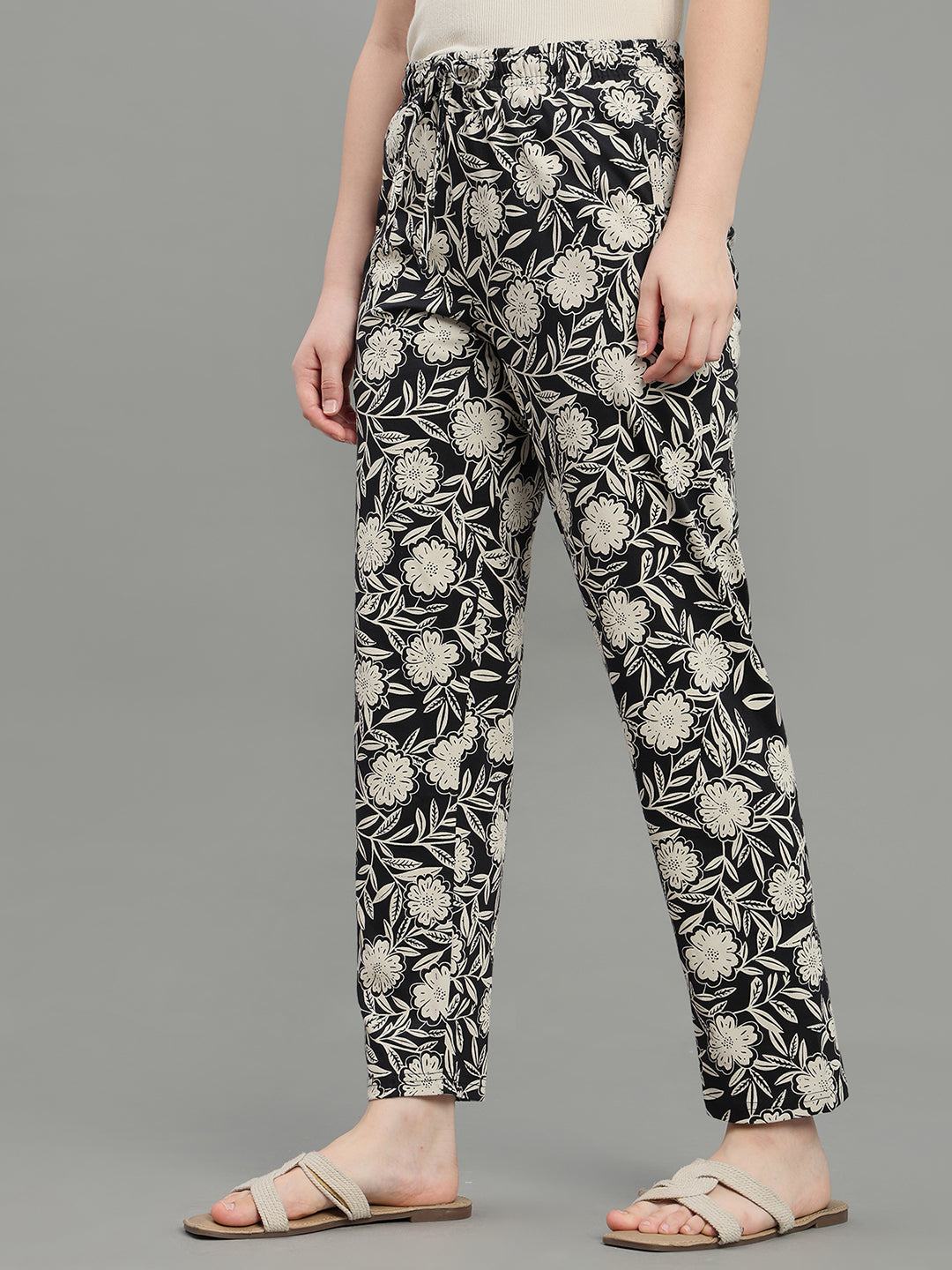 Black Cotton Knit Printed Lounge Pants