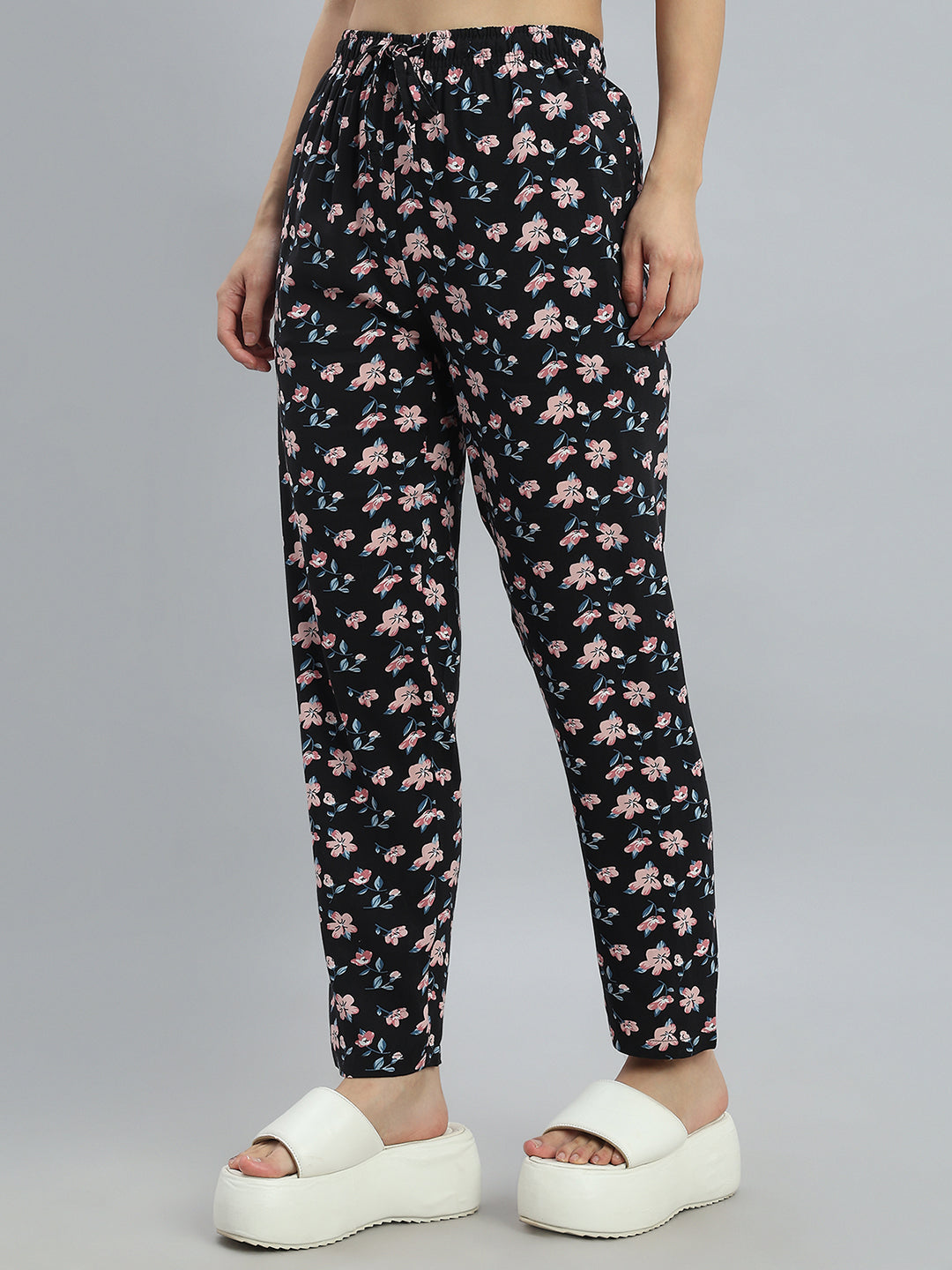 Black Woven Viscose Printed Lounge Pants