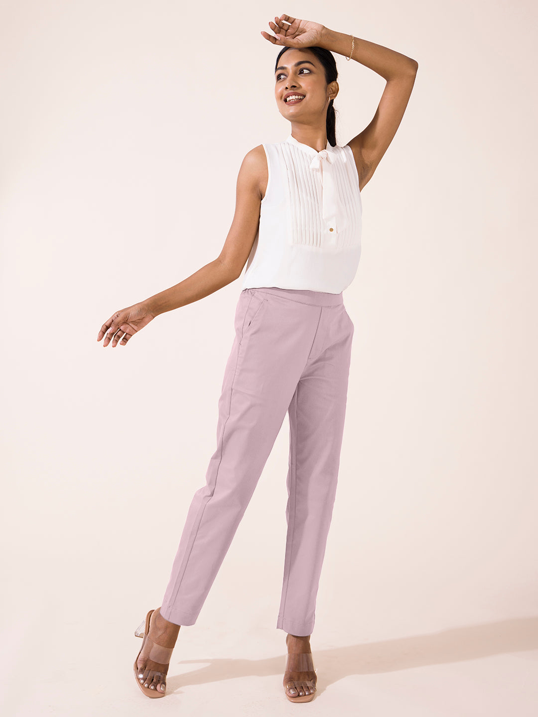 Lavender Woven Cotton Stretch Chino Pants