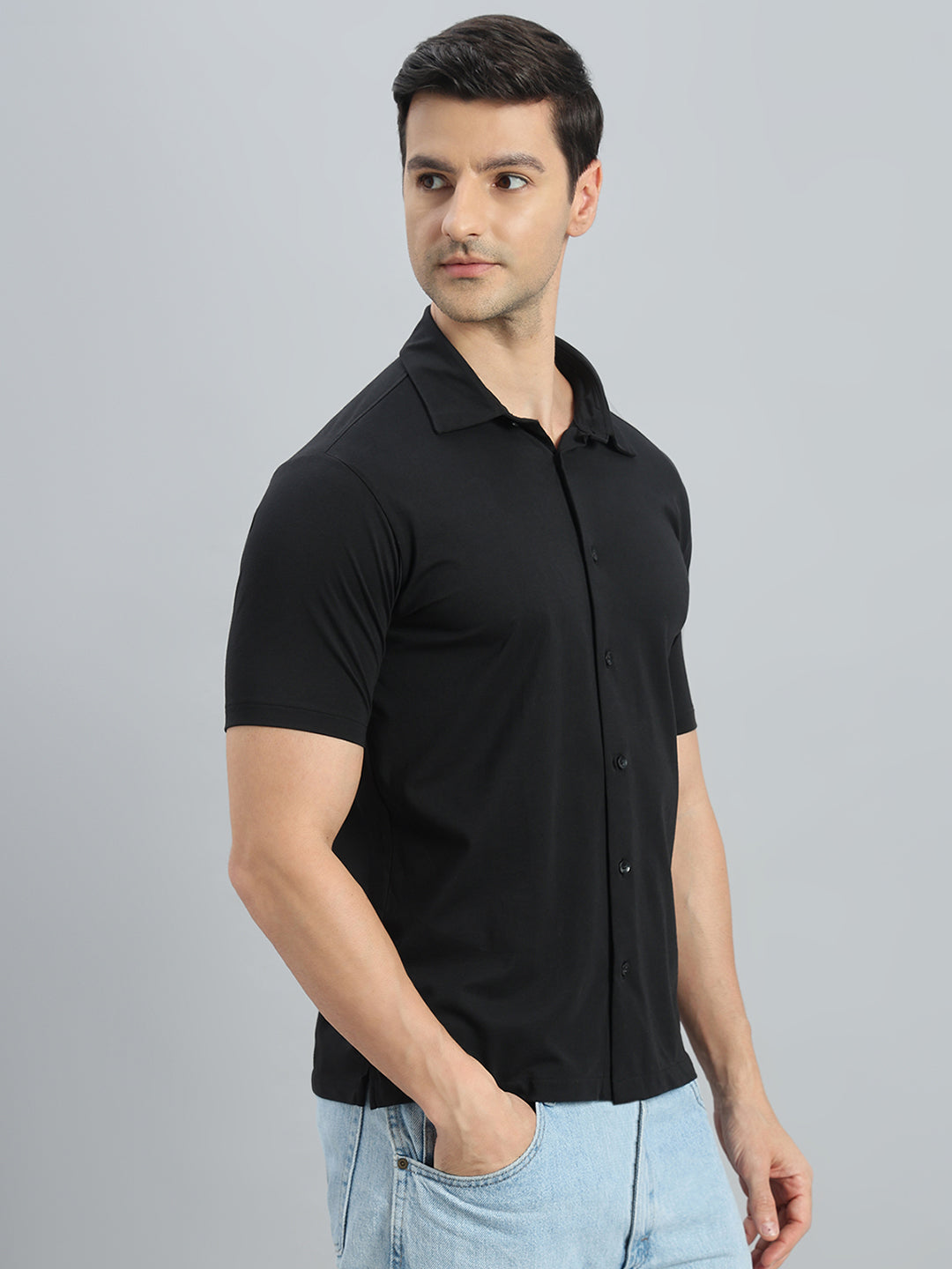 Cotton Stretch Half Sleeves Knit Shirt