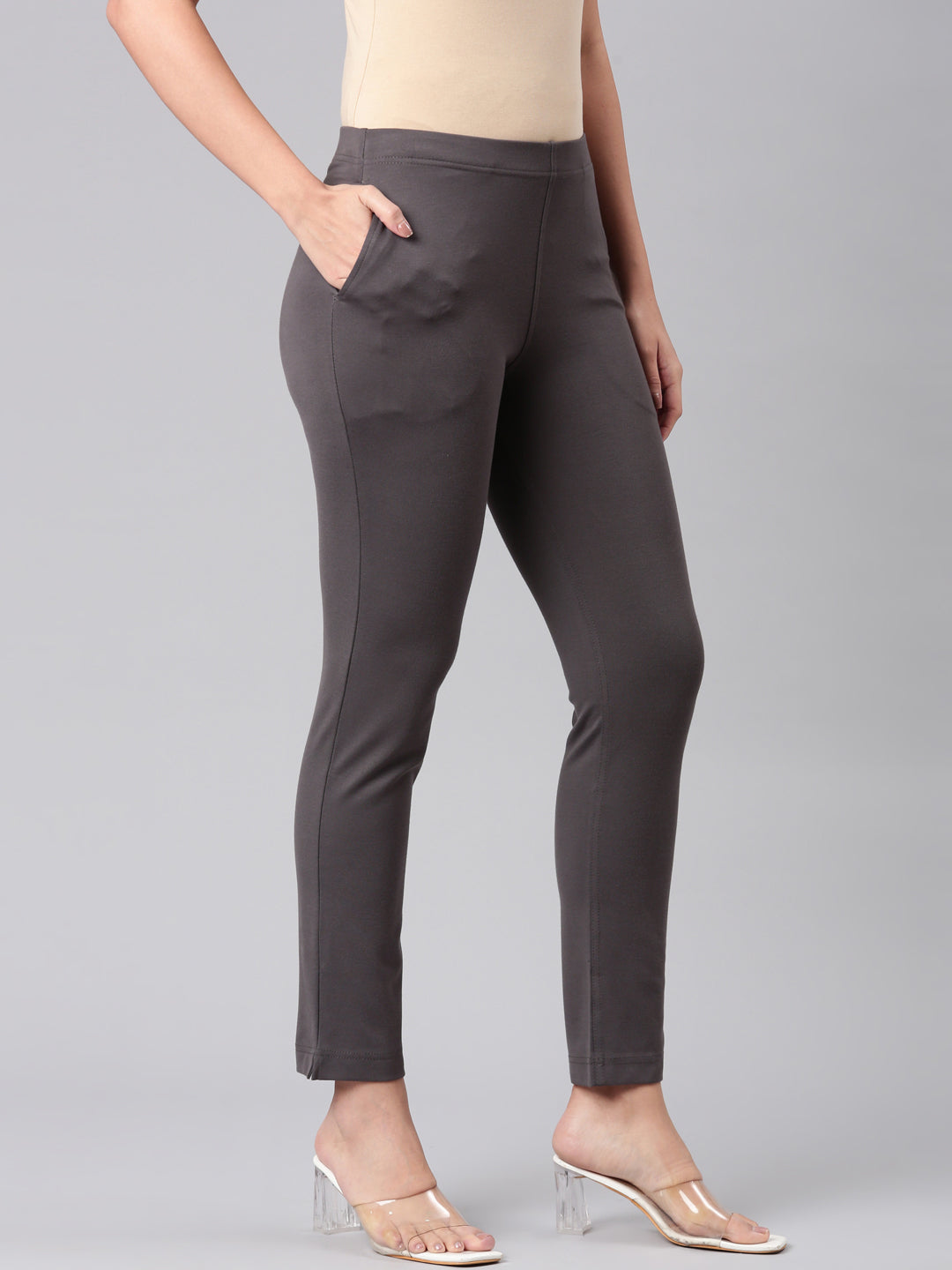 Silver Grey Ponte Smart Fit Kurti Pant