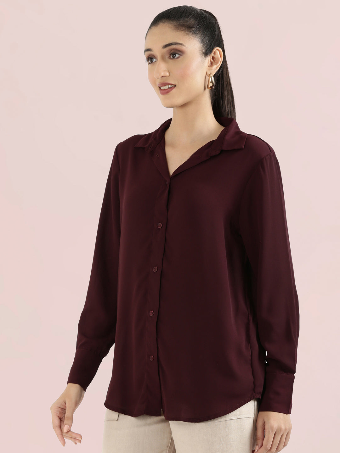 Crepe Classic Collar Long Shirt