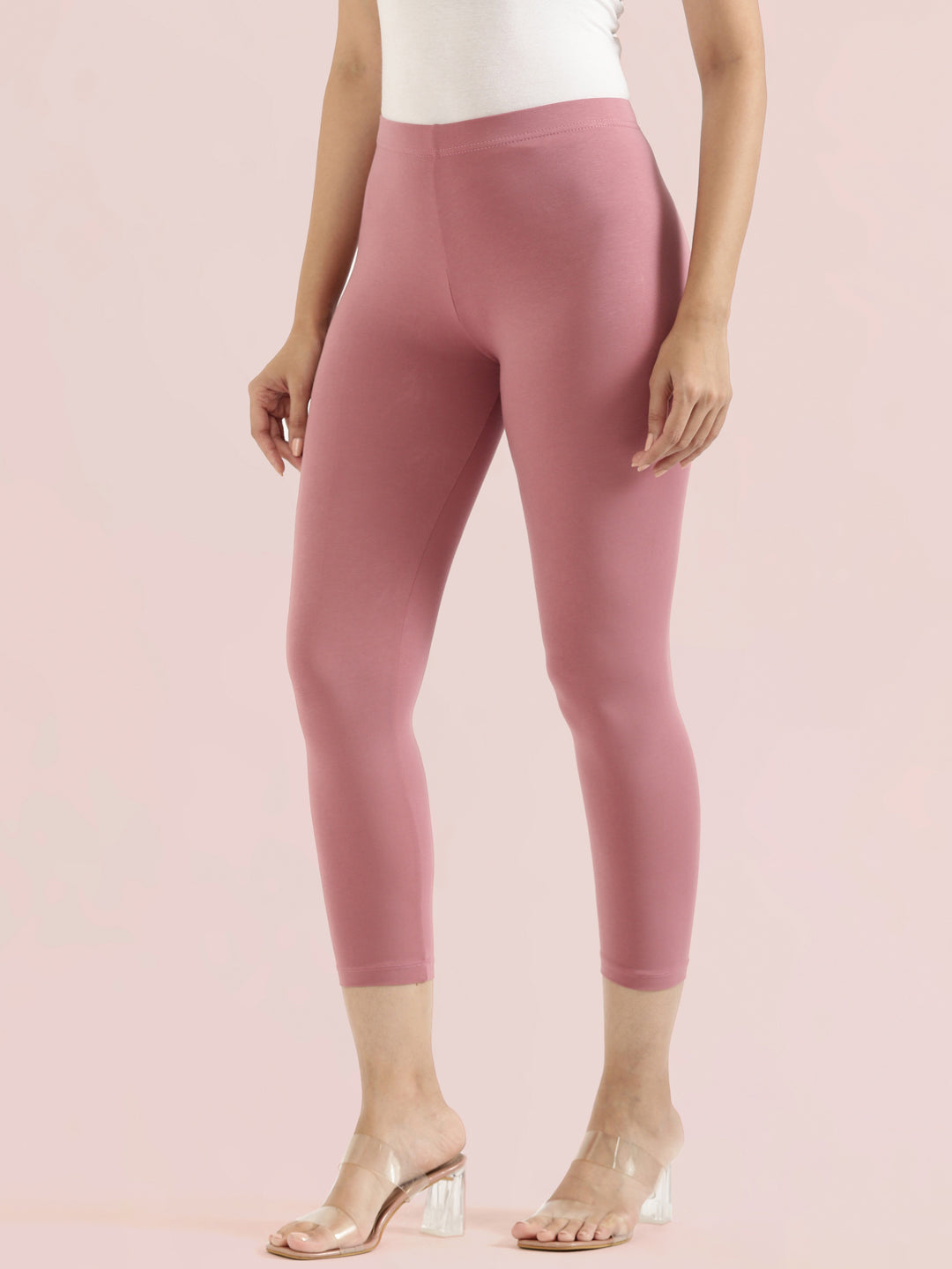 Mauve Cotton Stretch Cropped Leggings