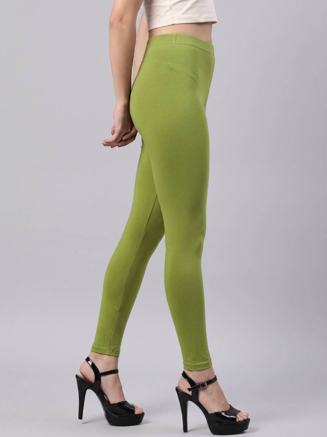 Pista Green Cotton Stretch Ankle Length Leggings