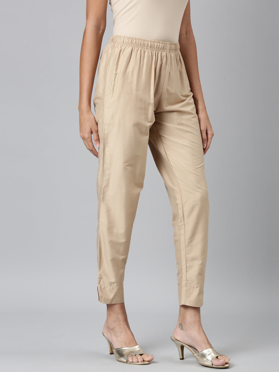 Go Colors Women Solid Mid Rise Metallic Pants  Beige Buy Go Colors Women  Solid Mid Rise Metallic Pants  Beige Online at Best Price in India  Nykaa