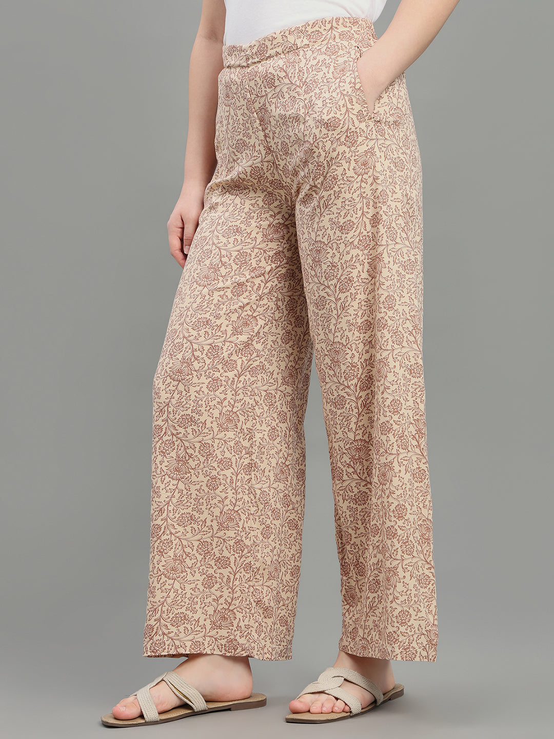Beige Viscose Printed Palazzo