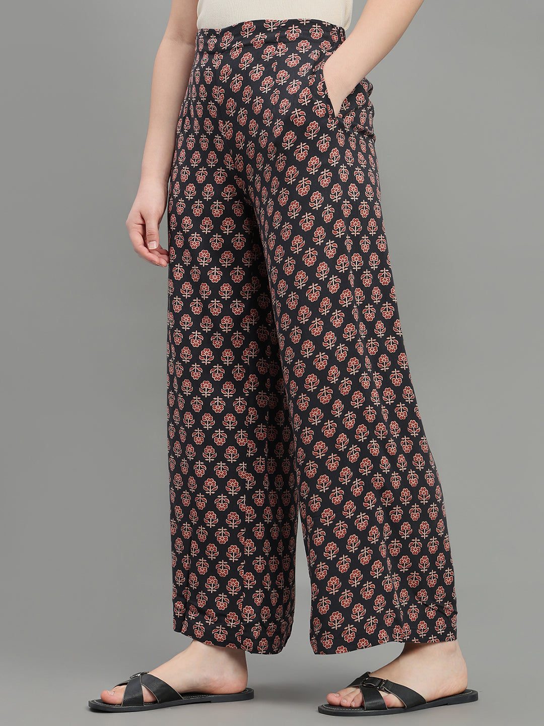 Black Viscose Printed Palazzo