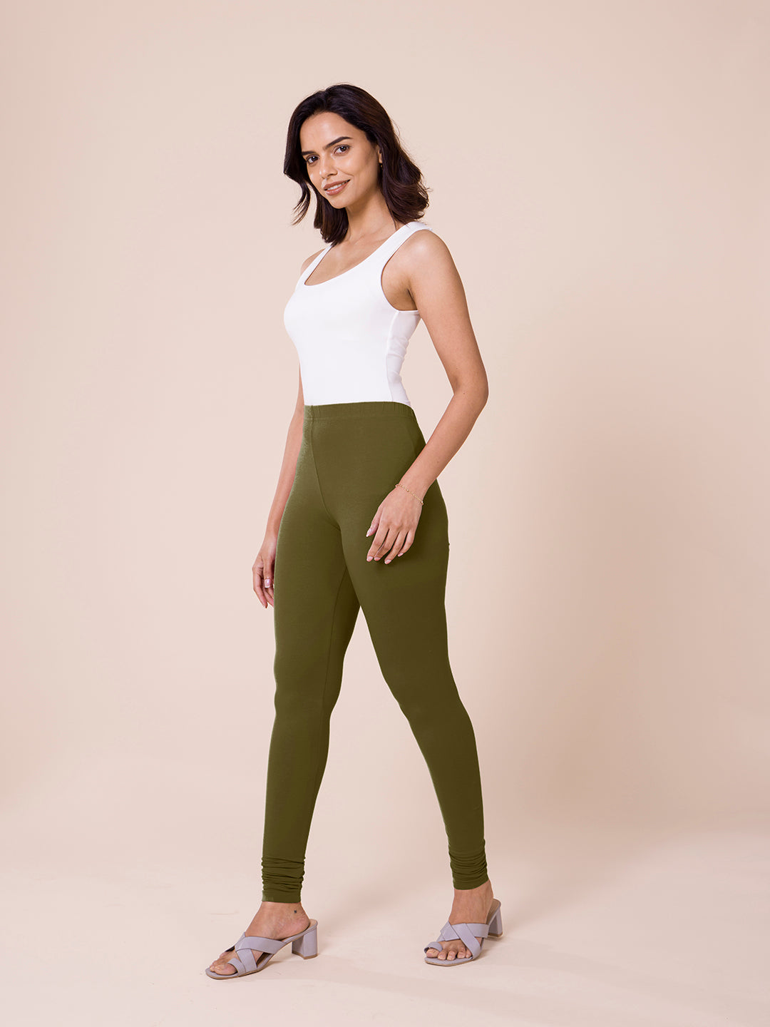 Buy Go Colors Women Pista Green Viscose Ankle Length Leggings online