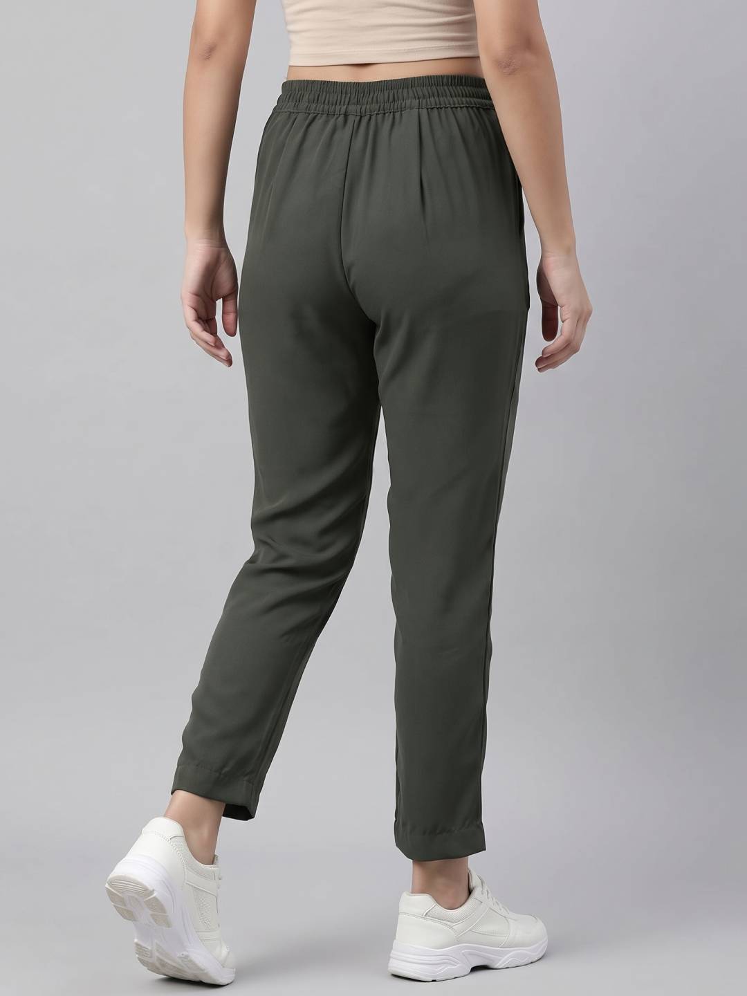 Olive Green Woven Cotton Stretch Formal Trouser