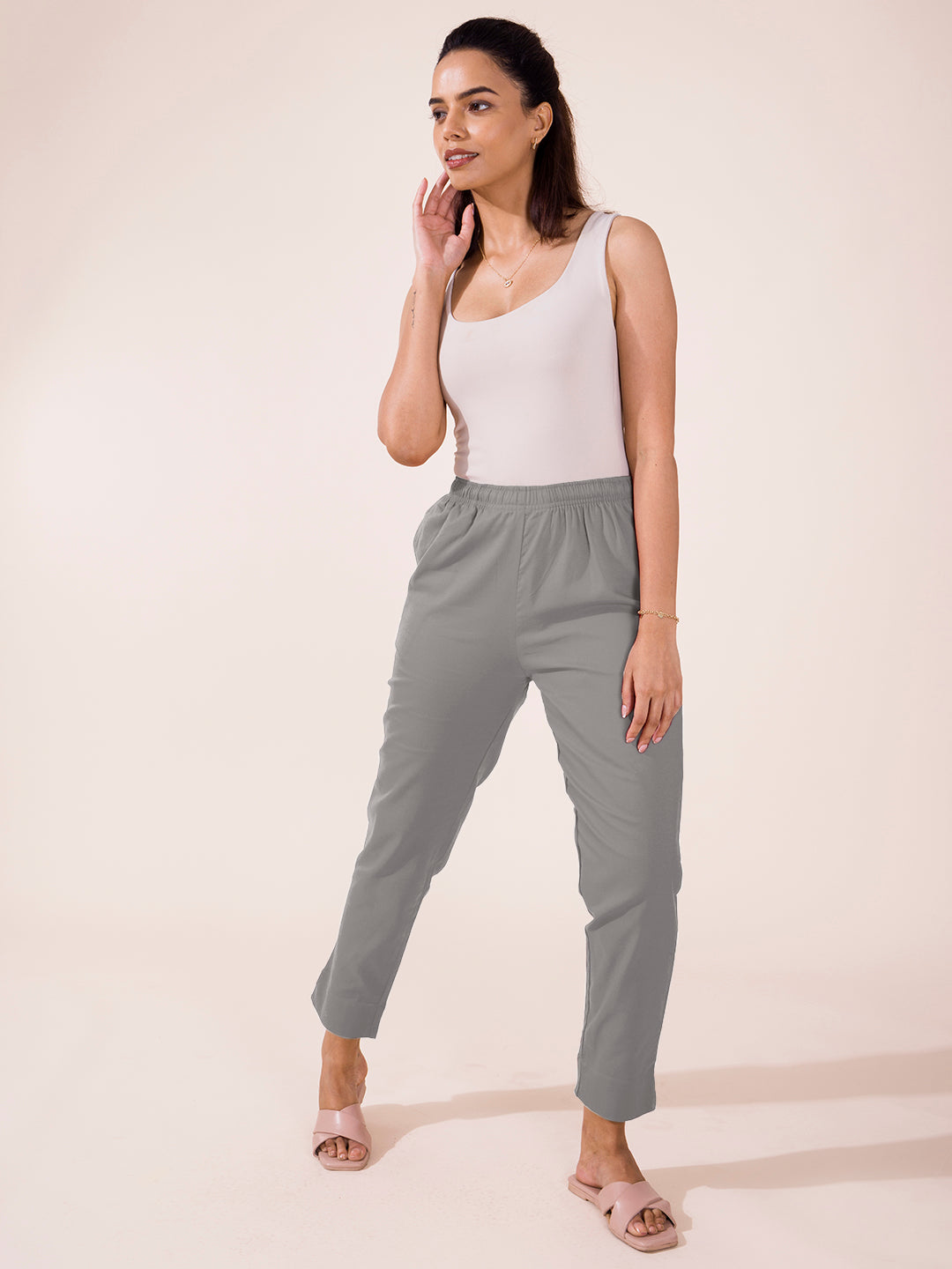 Ebony Grey Cotton Pencil Pant