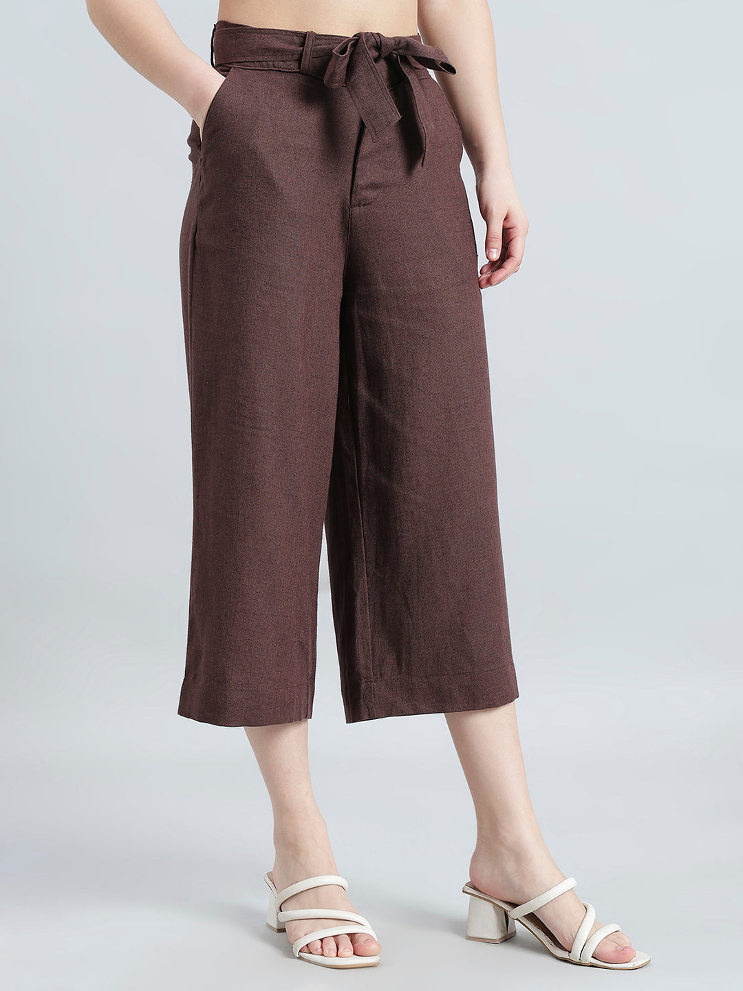 Brown Linen Blend Culottes