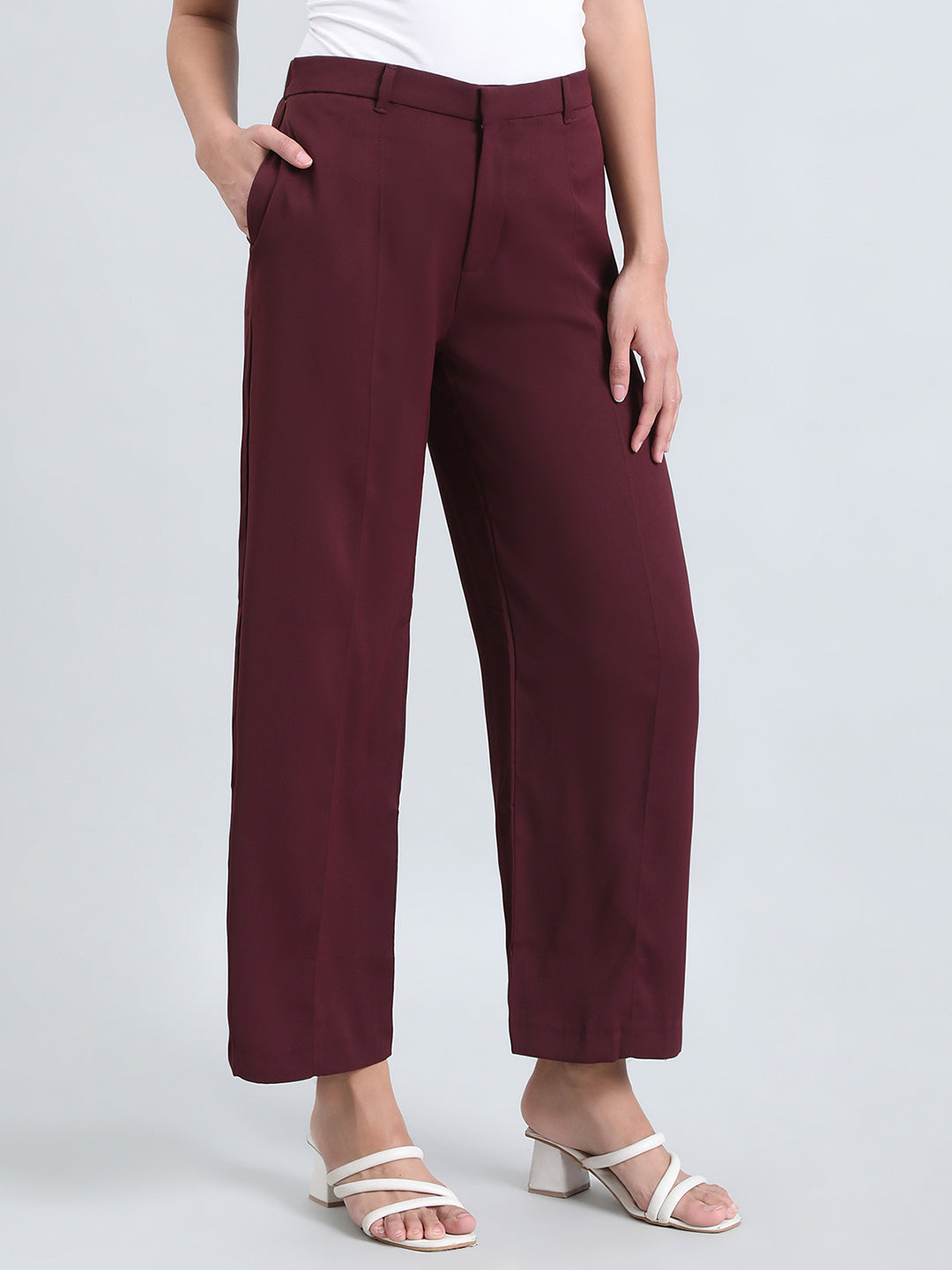 Dark Wine Crepe Wide Trouser