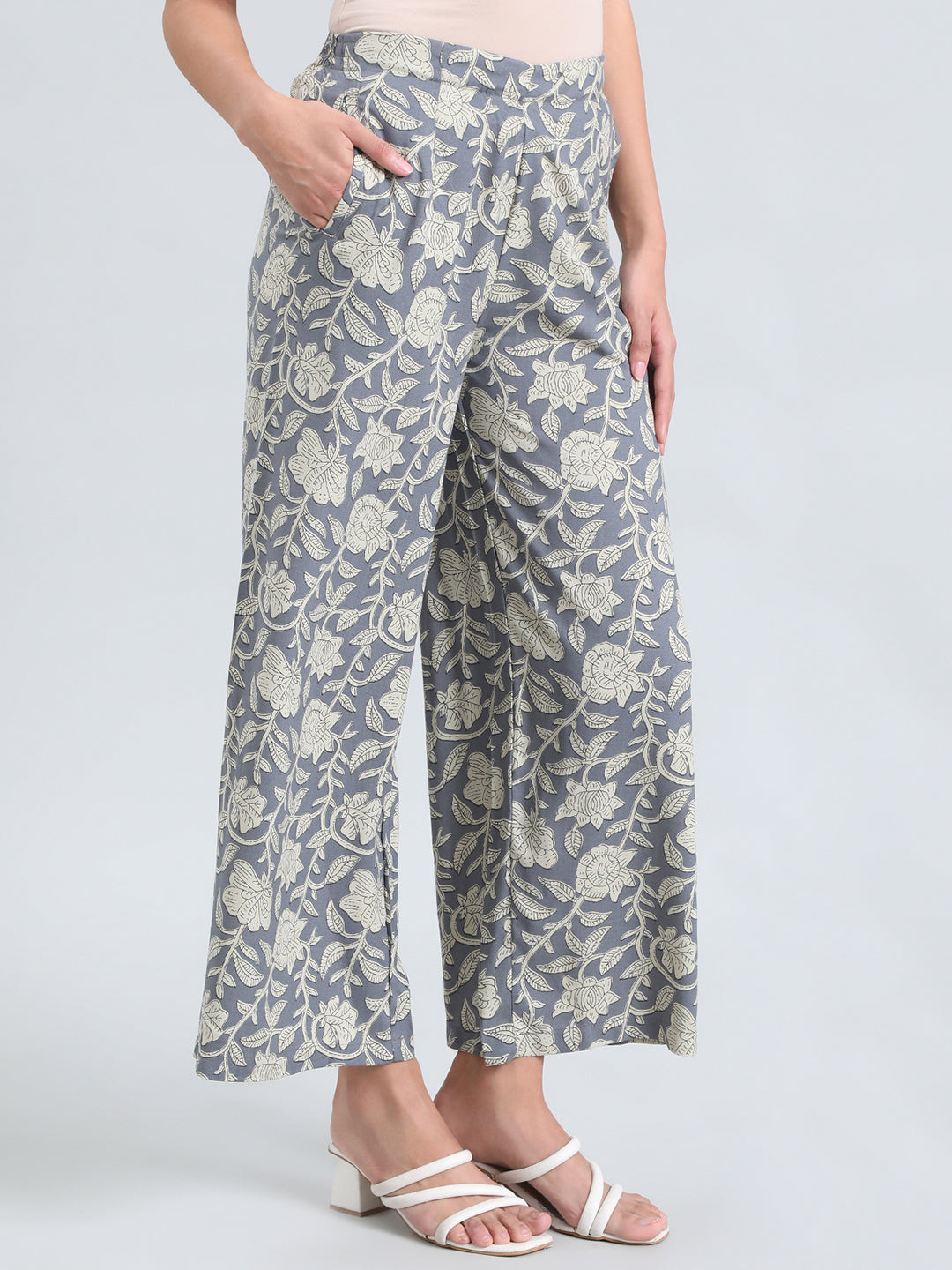 Blue Woven Viscose Printed Palazzo