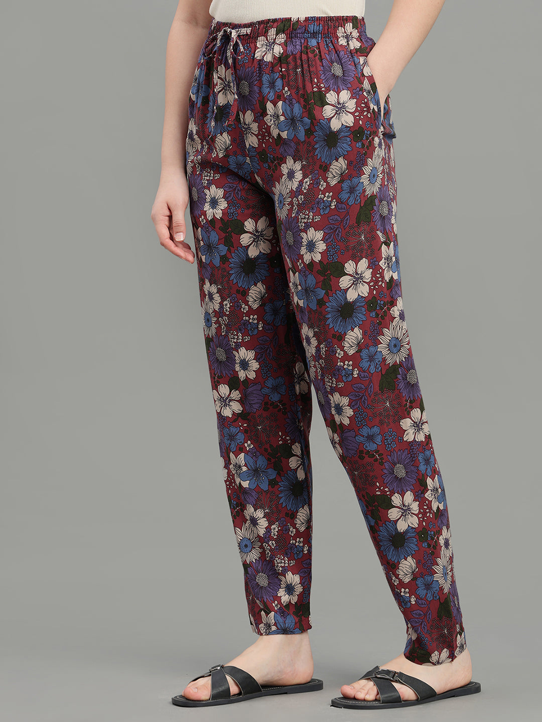 Maroon Woven Viscose Printed Lounge Pants