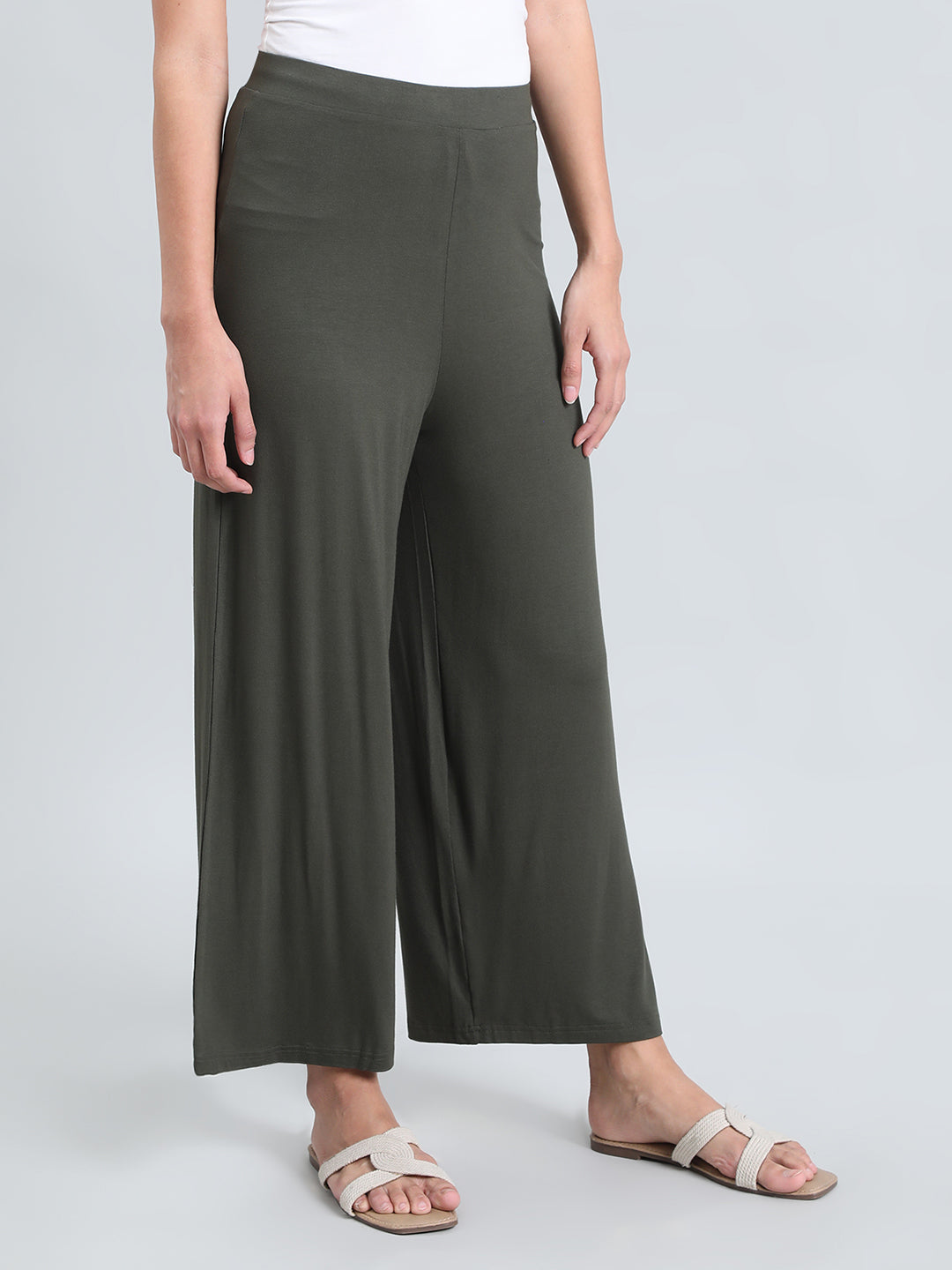 Olive Viscose Knit Palazzo