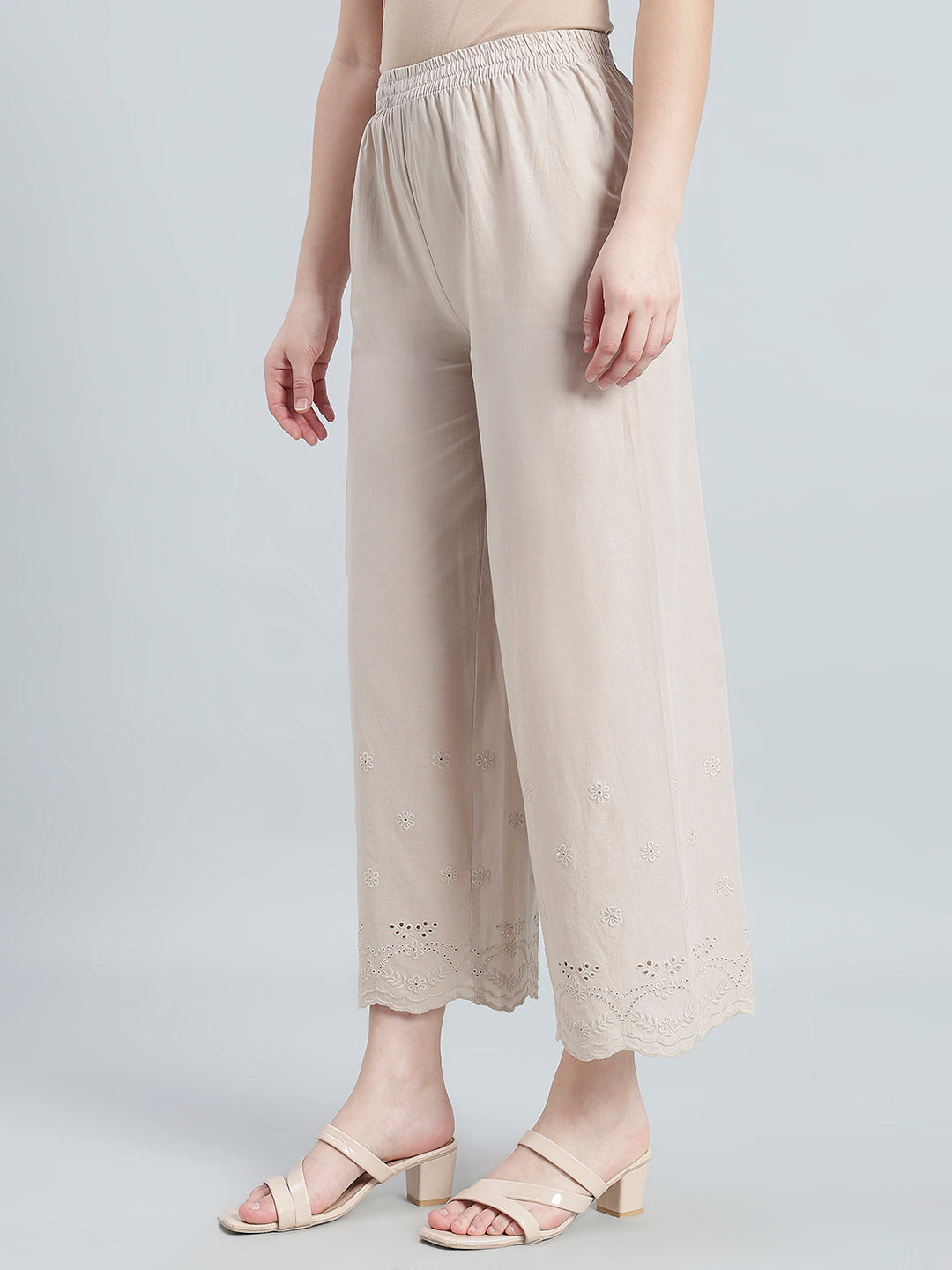 Light Beige 100% Cotton Hakoba Wide Pant