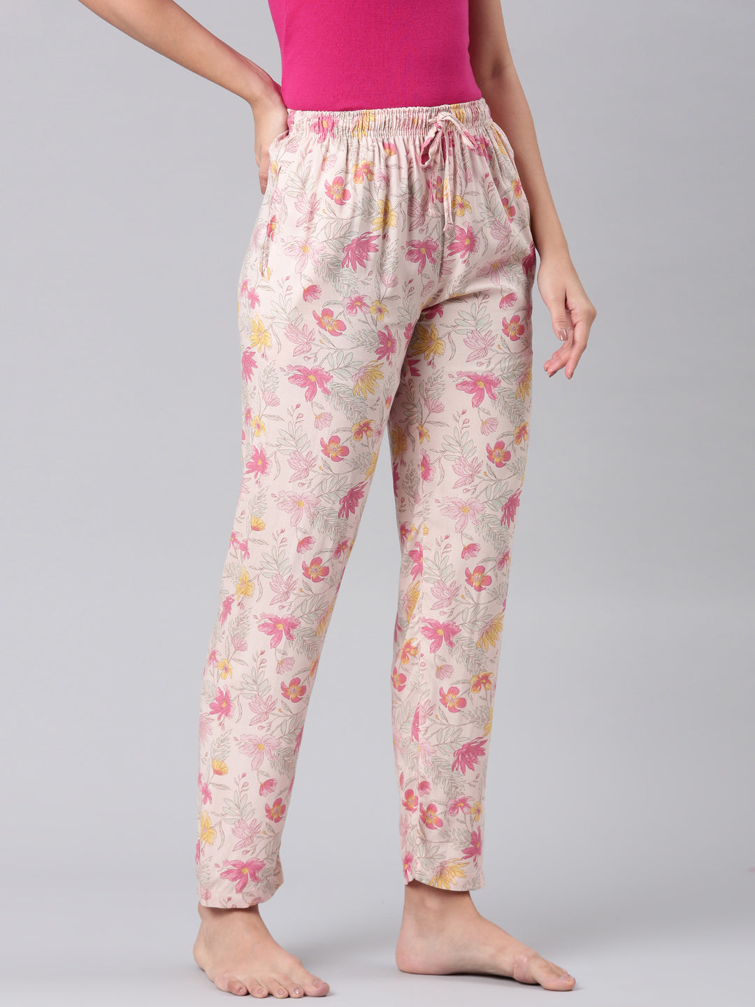 Medium Pink Woven Viscose Printed Lounge Pants