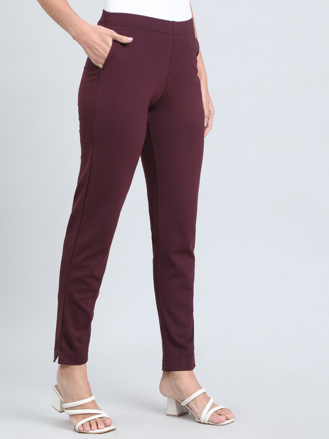 Dark Wine Ponte Smart Fit Kurti Pant