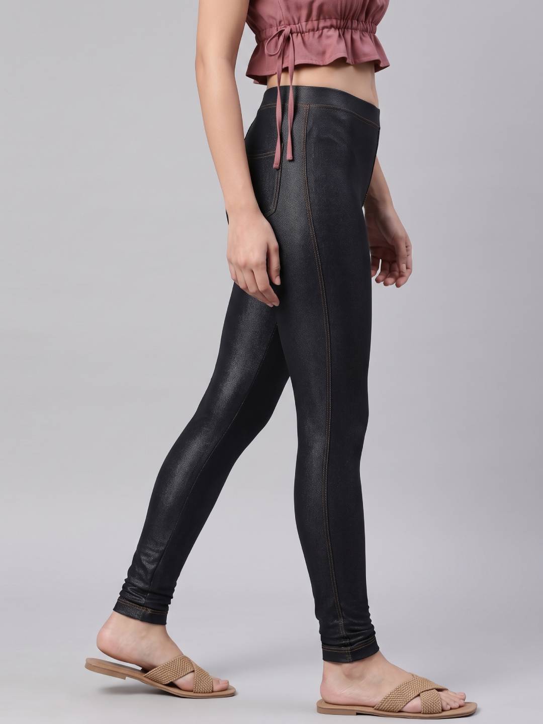 Black Cotton Poly Stretch Knit Jeggings