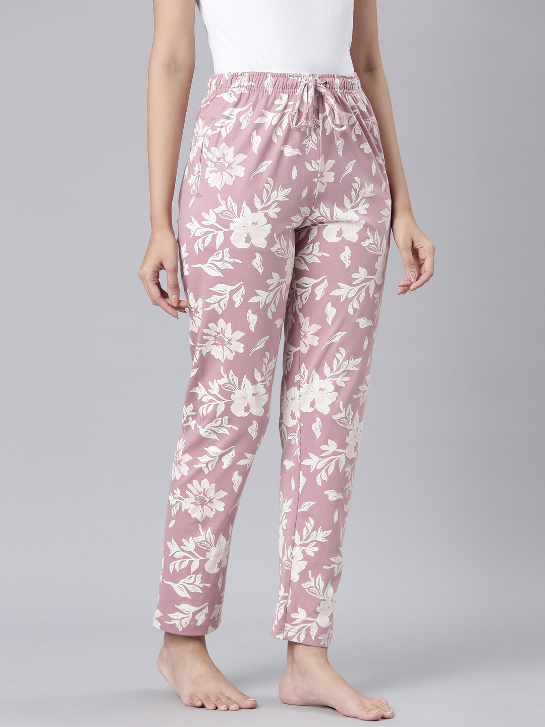 Medium Pink Cotton Knit Printed Lounge Pants