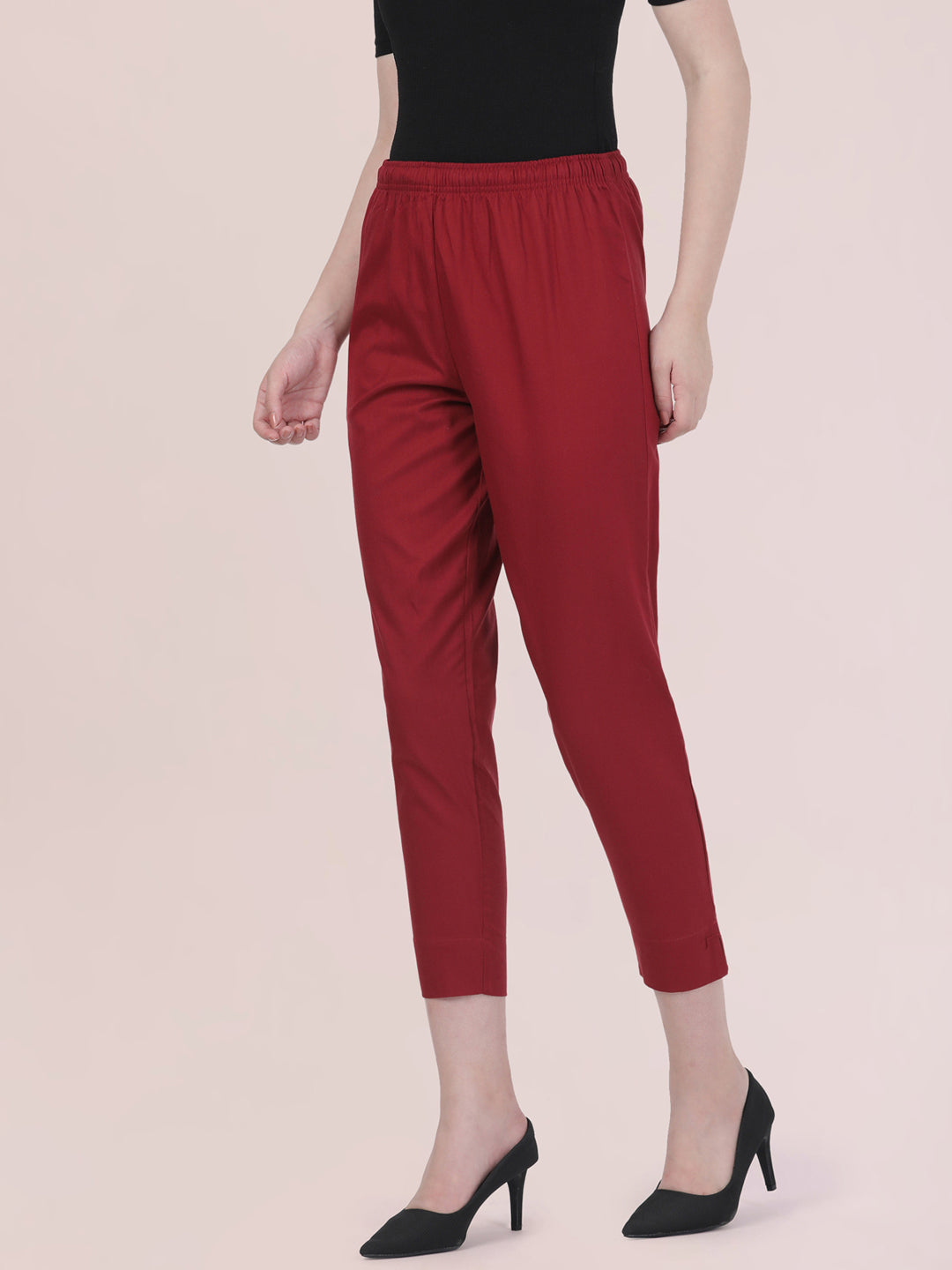 Light Maroon Cotton Pencil Pant
