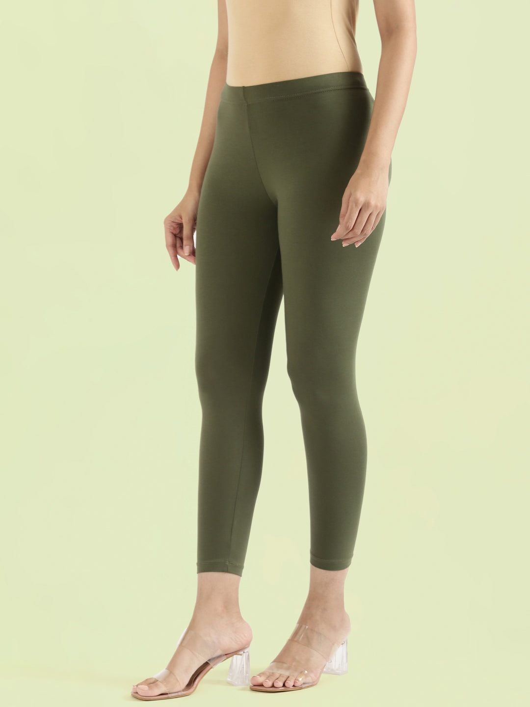 Olive Green Cotton Stretch Cropped Leggings