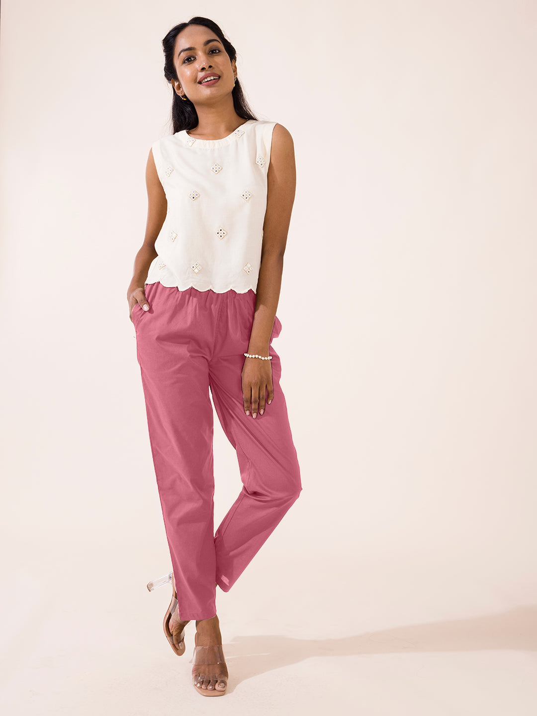 Light Wine Cotton Cambric Cotton Pants