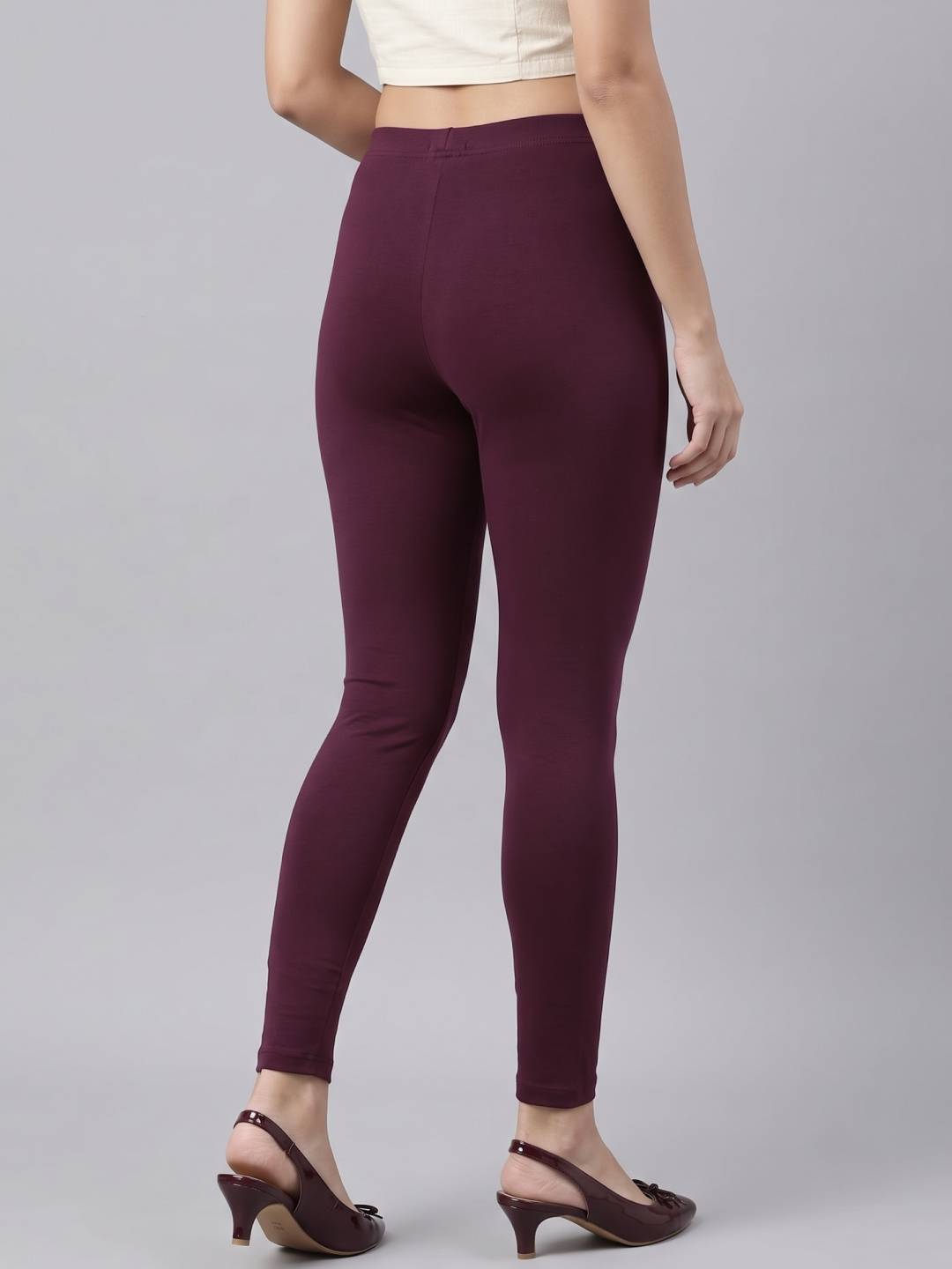 Dark Purple Cotton Stretch Ankle Length Leggings