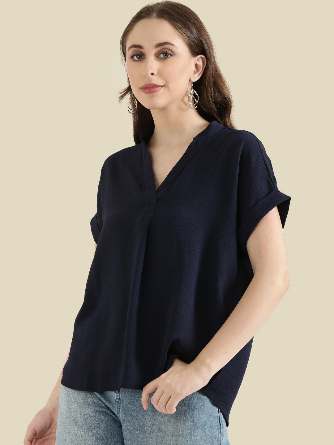 Mandarin Collar Textured Blouse