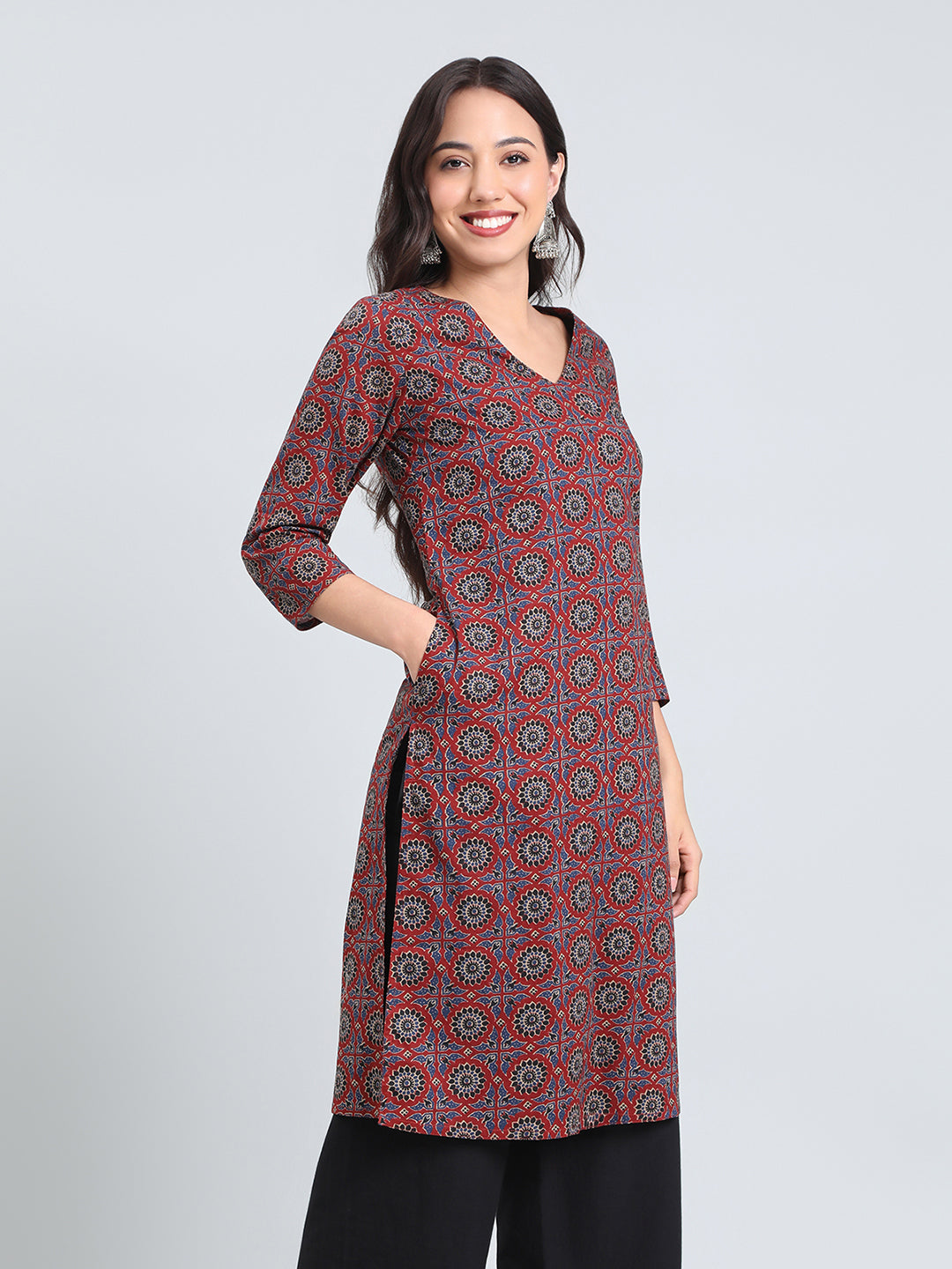Cotton Ajrakh Medallion Print Straight Kurta