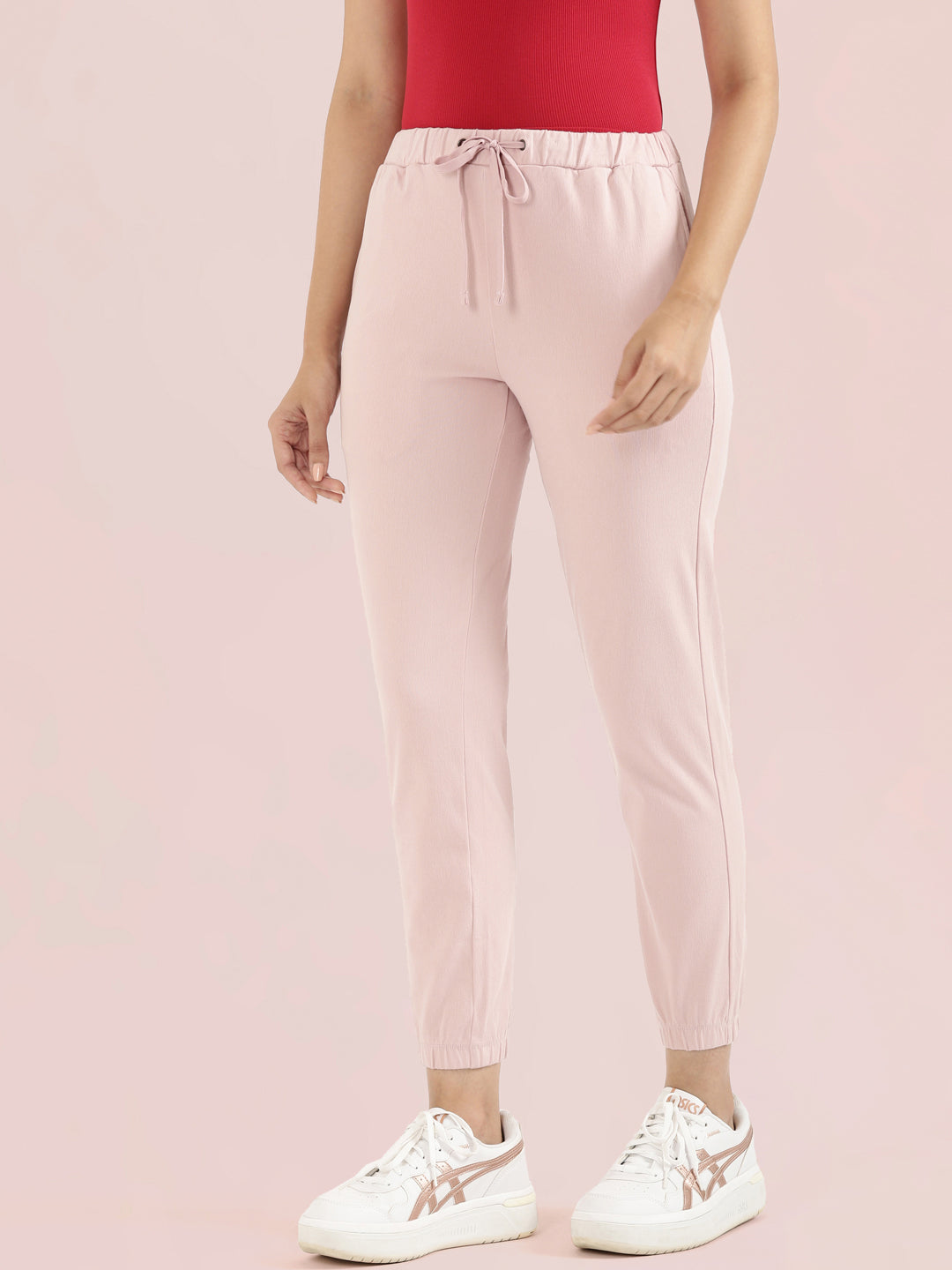 Light Pink Cotton Poly Stretch Cuffed Joggers