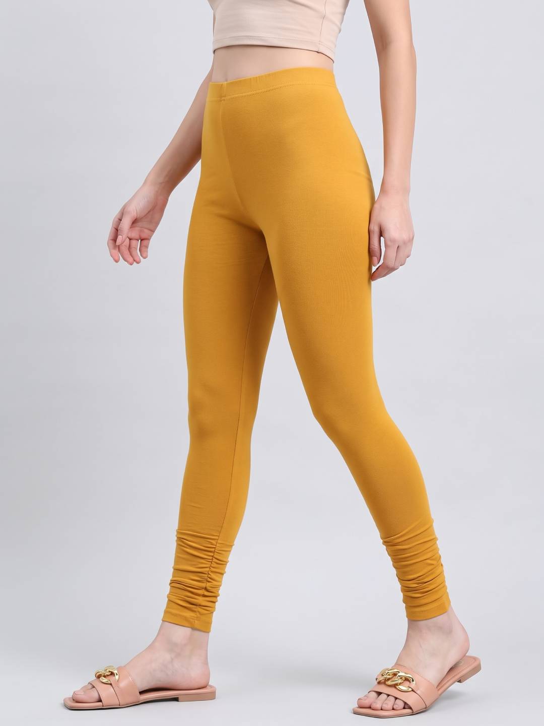 Dark Mustard Cotton Stretch Ankle Length Leggings