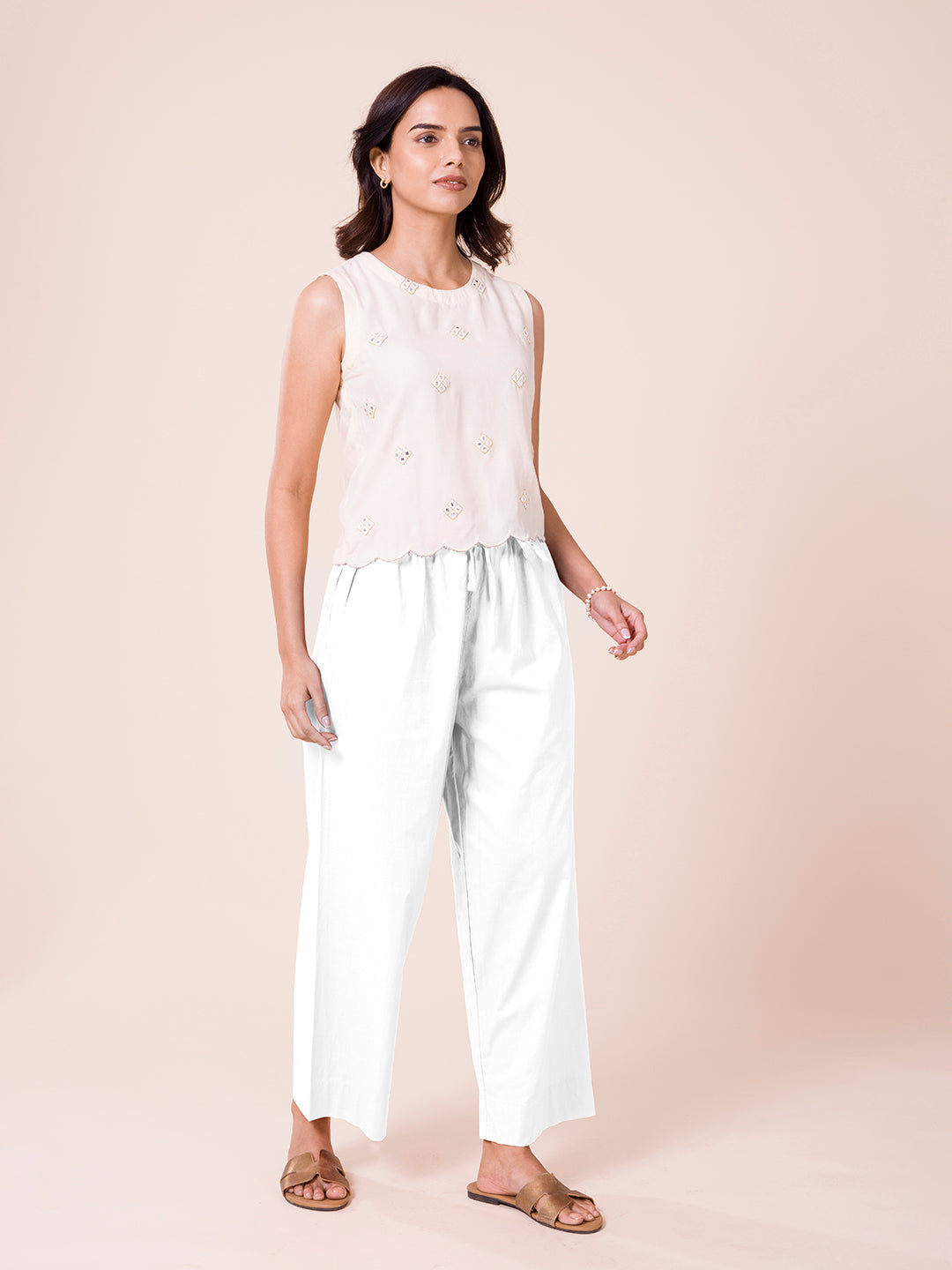 White Cotton Wide Leg Pants