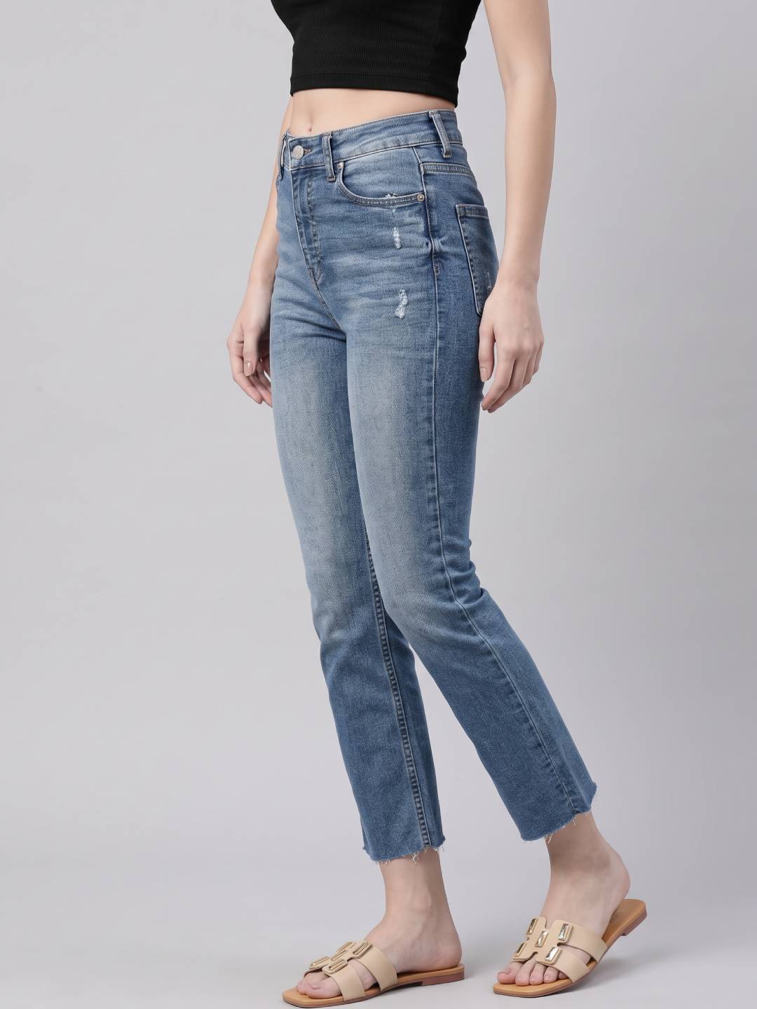 Light Blue Denim Mini Flare Jeans