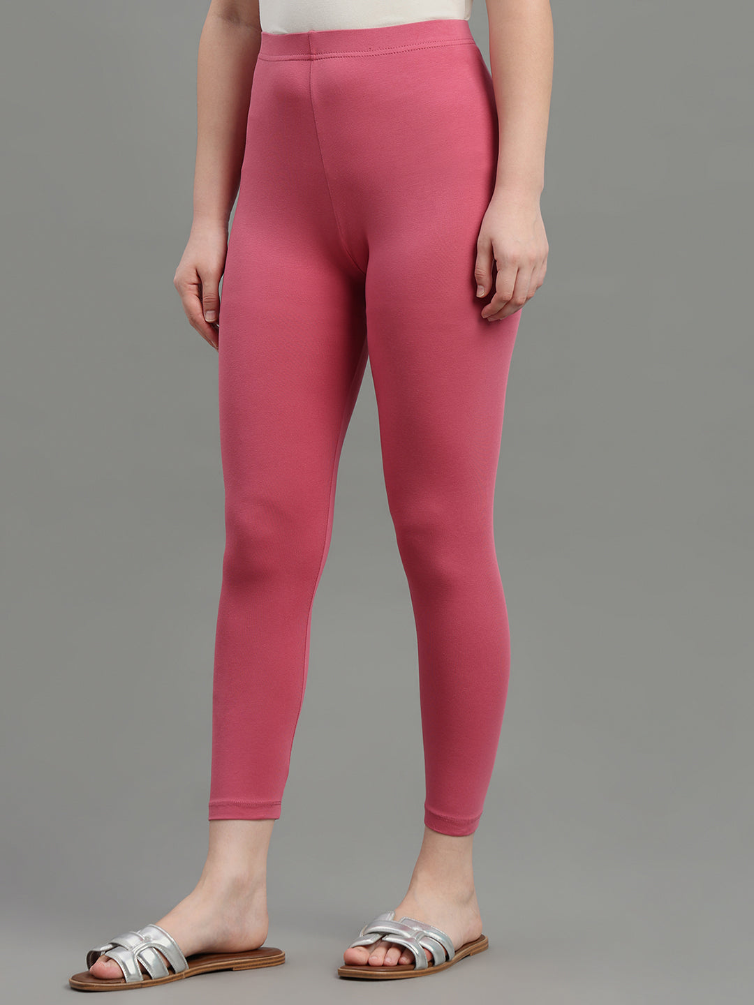 Pink Cotton Stretch Cropped Leggings
