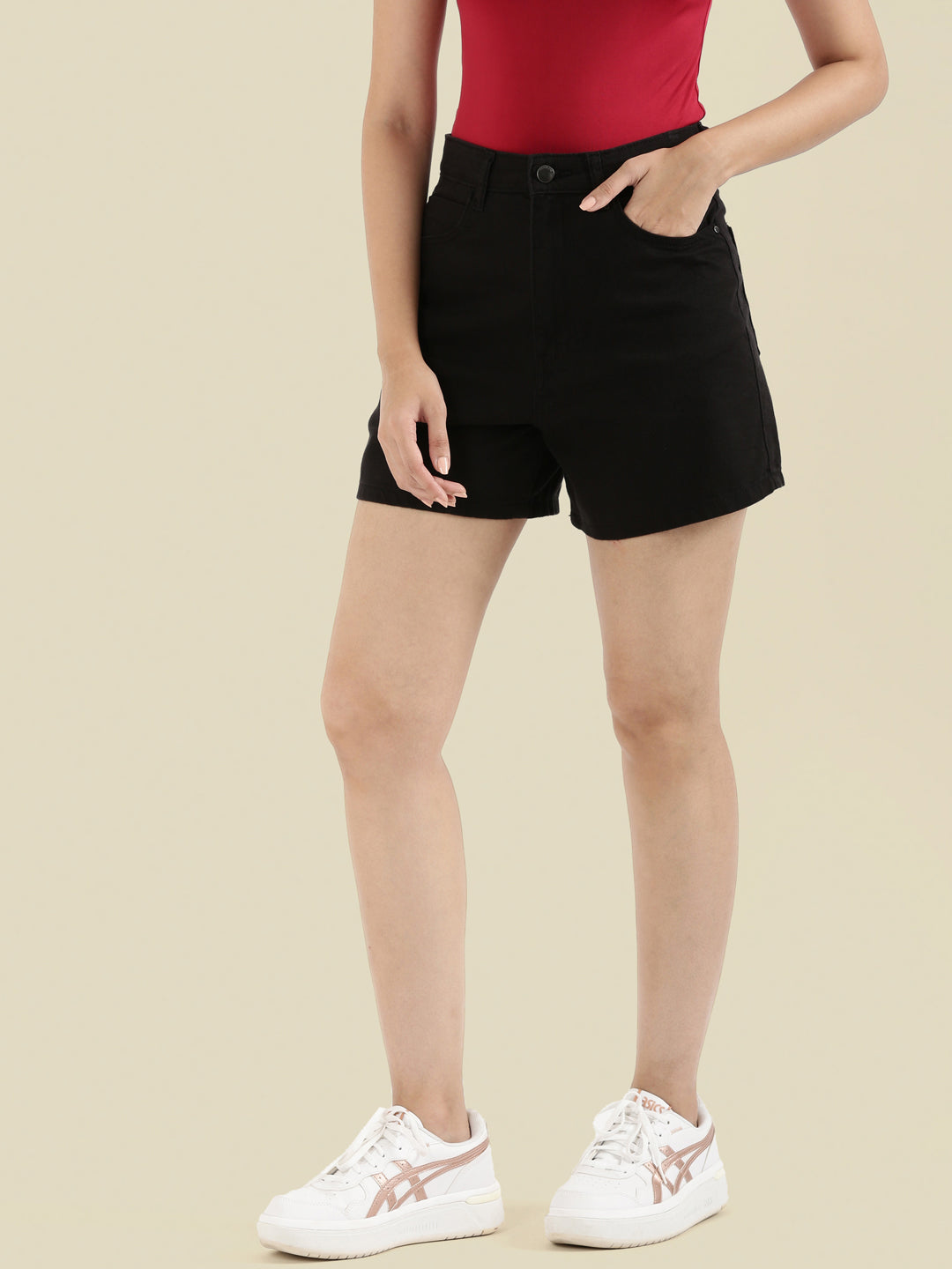 Black Cotton Twill Shorts