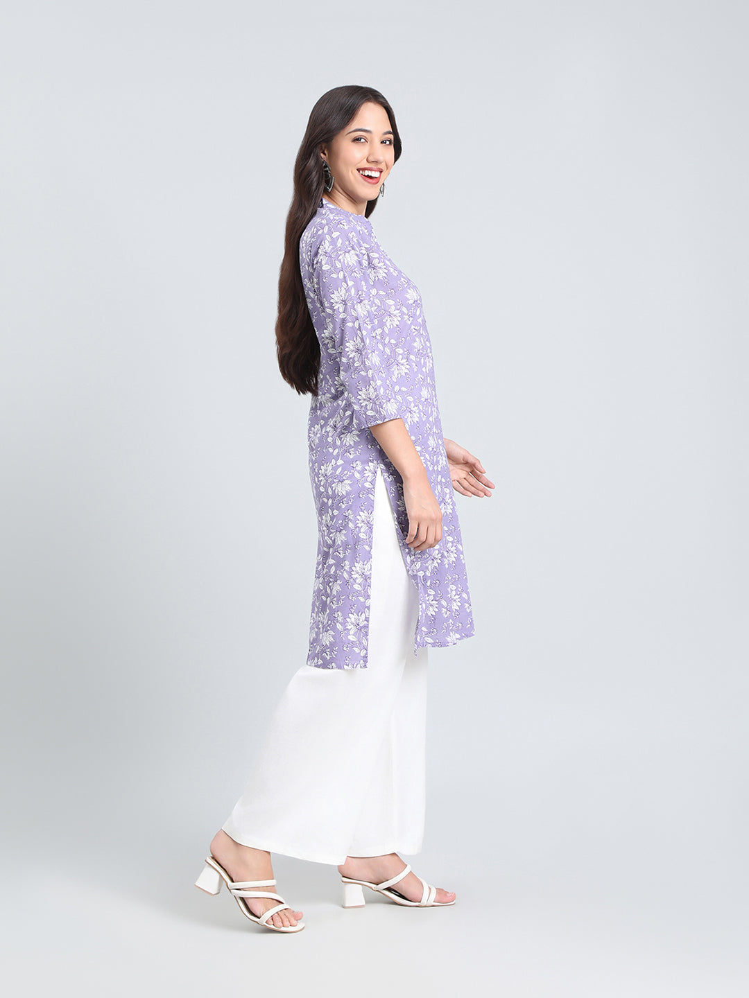 Cotton Floral Block Print Straight Kurta