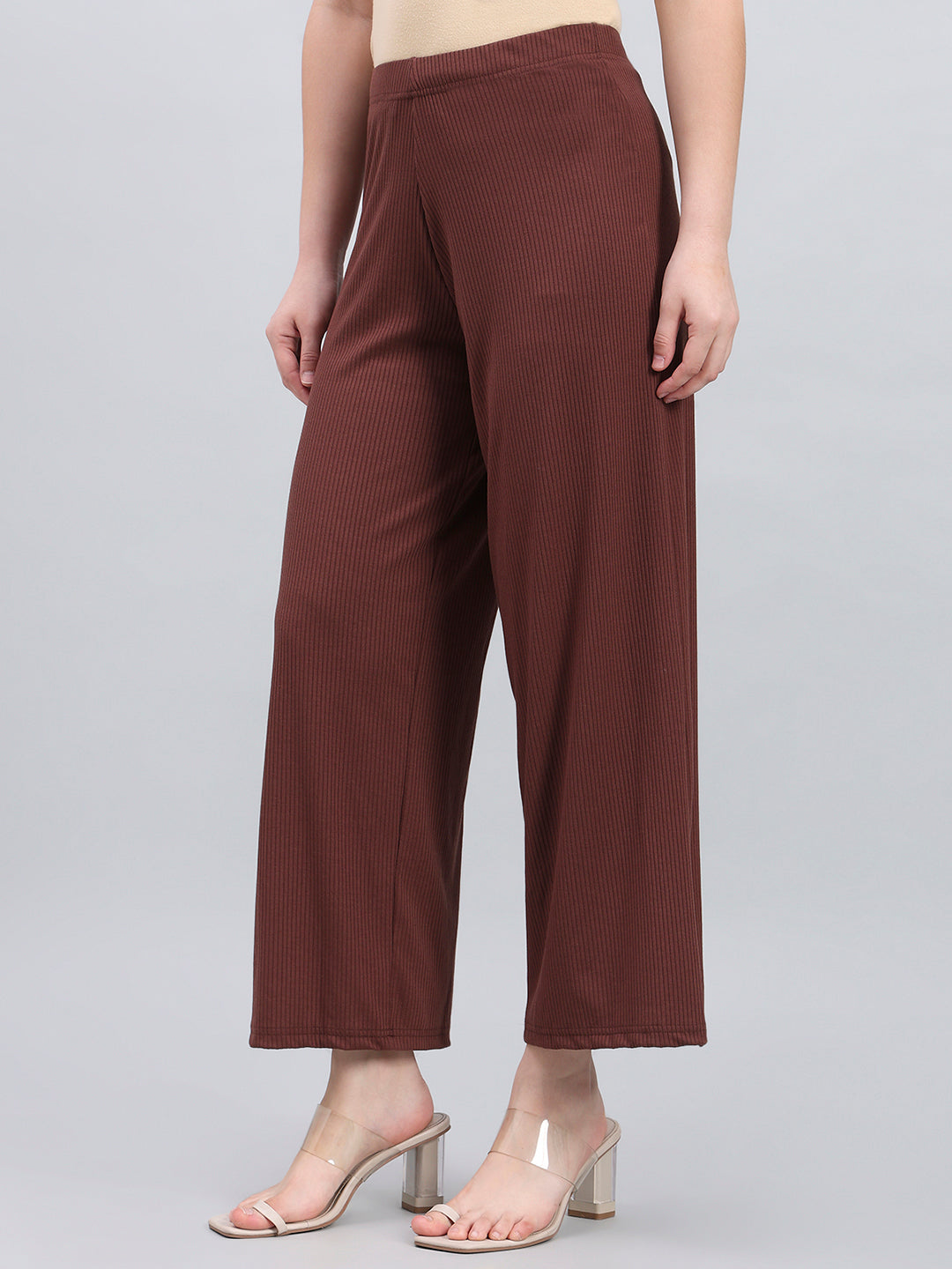 Brown Drop Needle Fabric Rib Palazzo