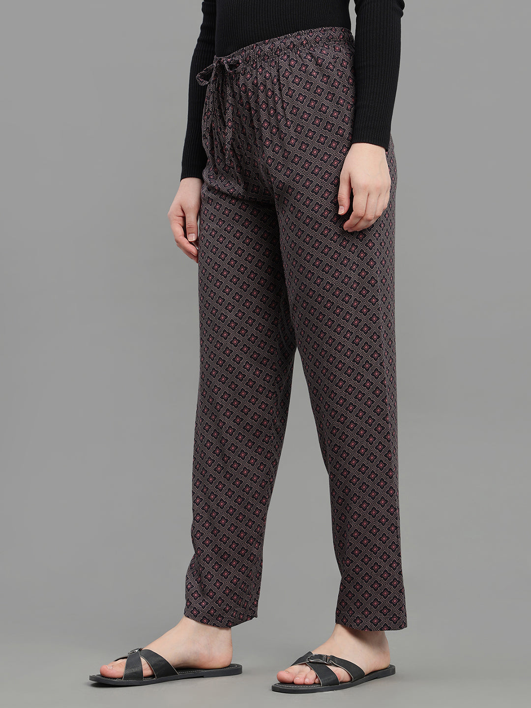 Black Woven Viscose Printed Lounge Pants