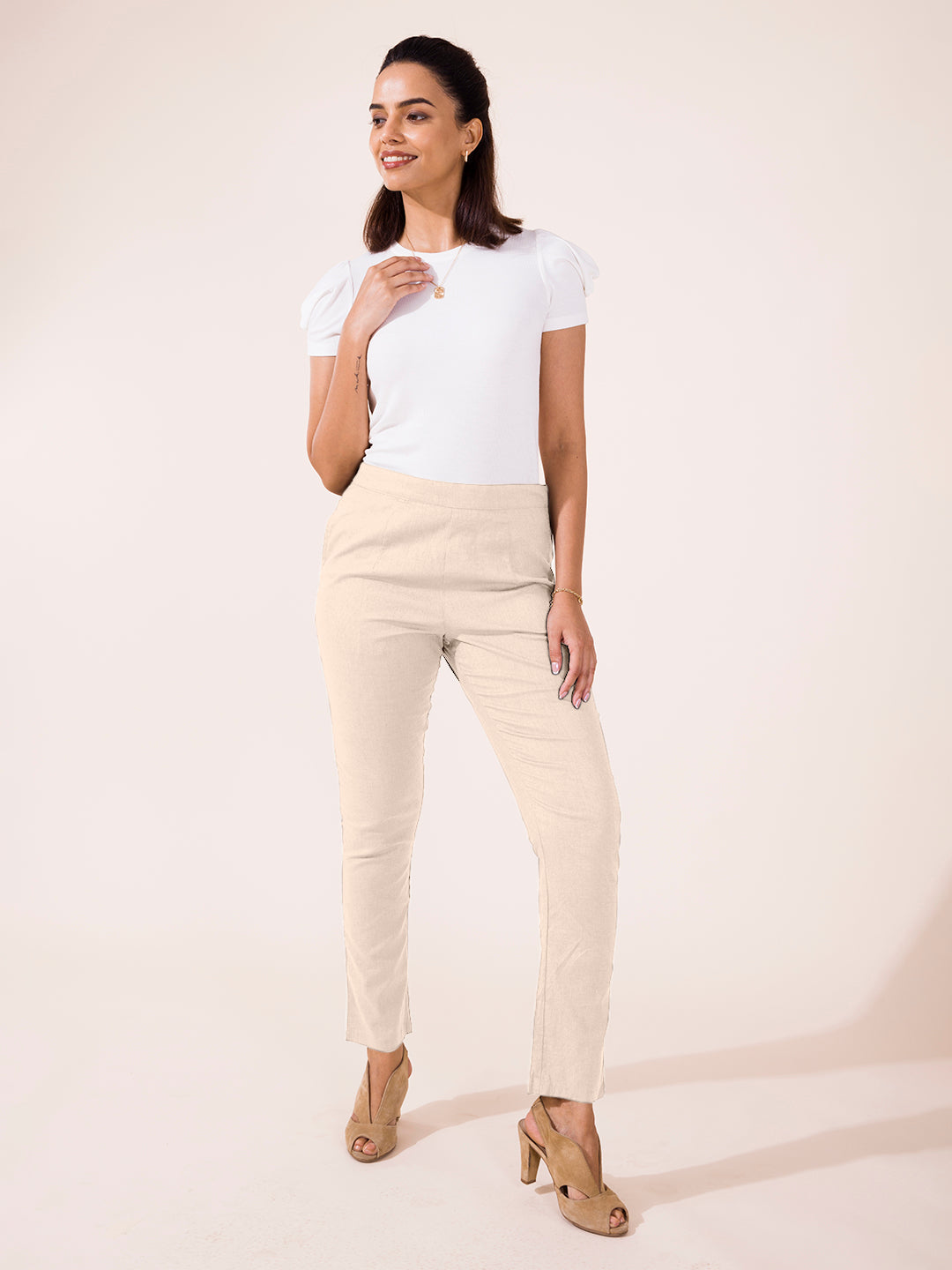 Light Beige Linen Pencil Pant