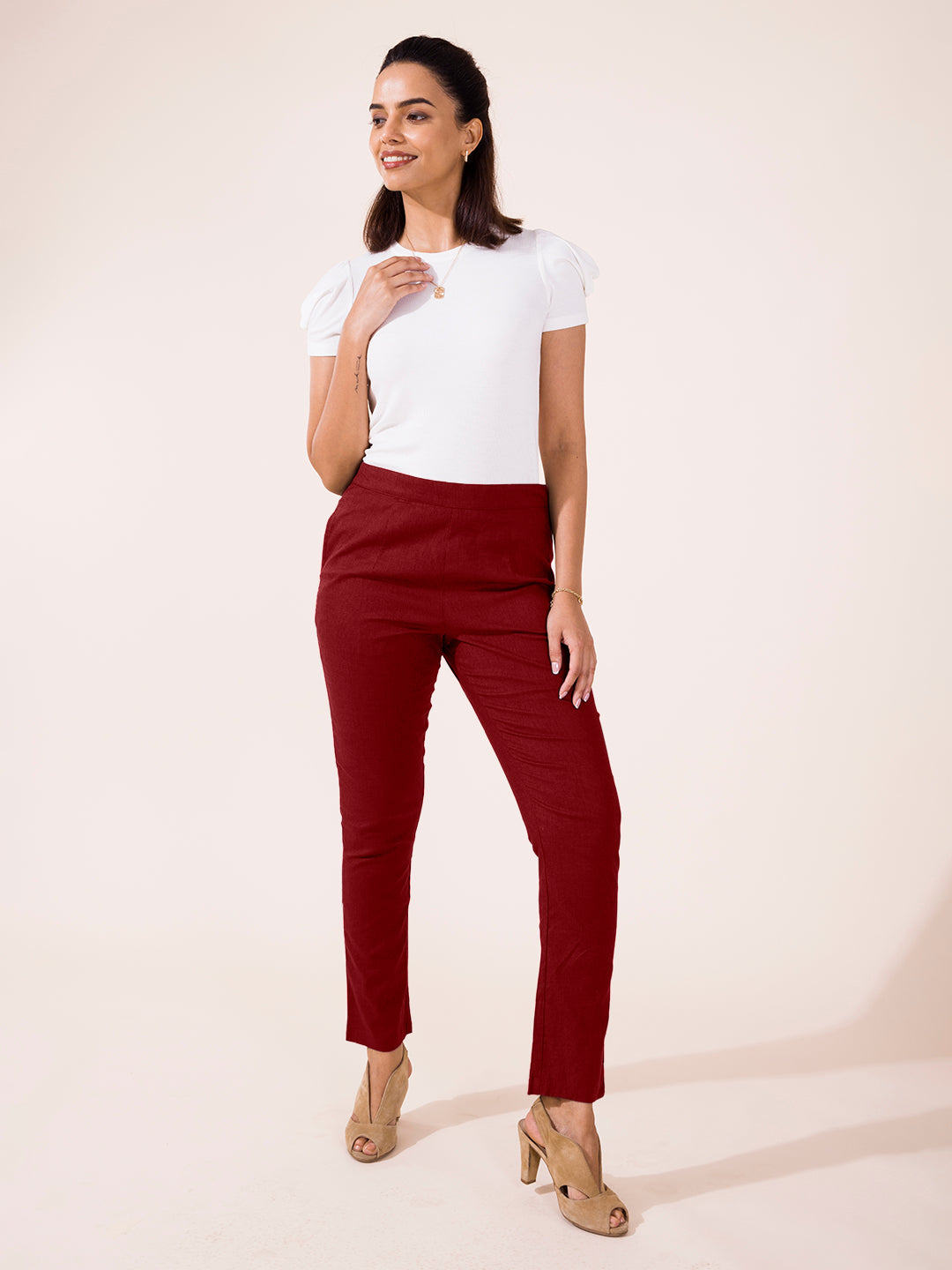 Maroon Linen Pencil Pant