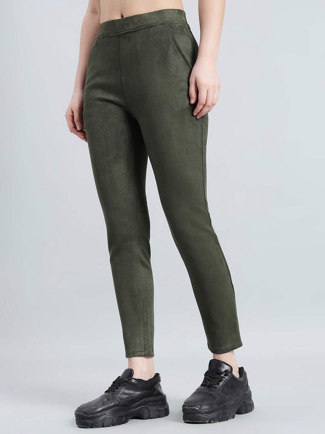 Dark Olive Poly Stretch Suede Tregging