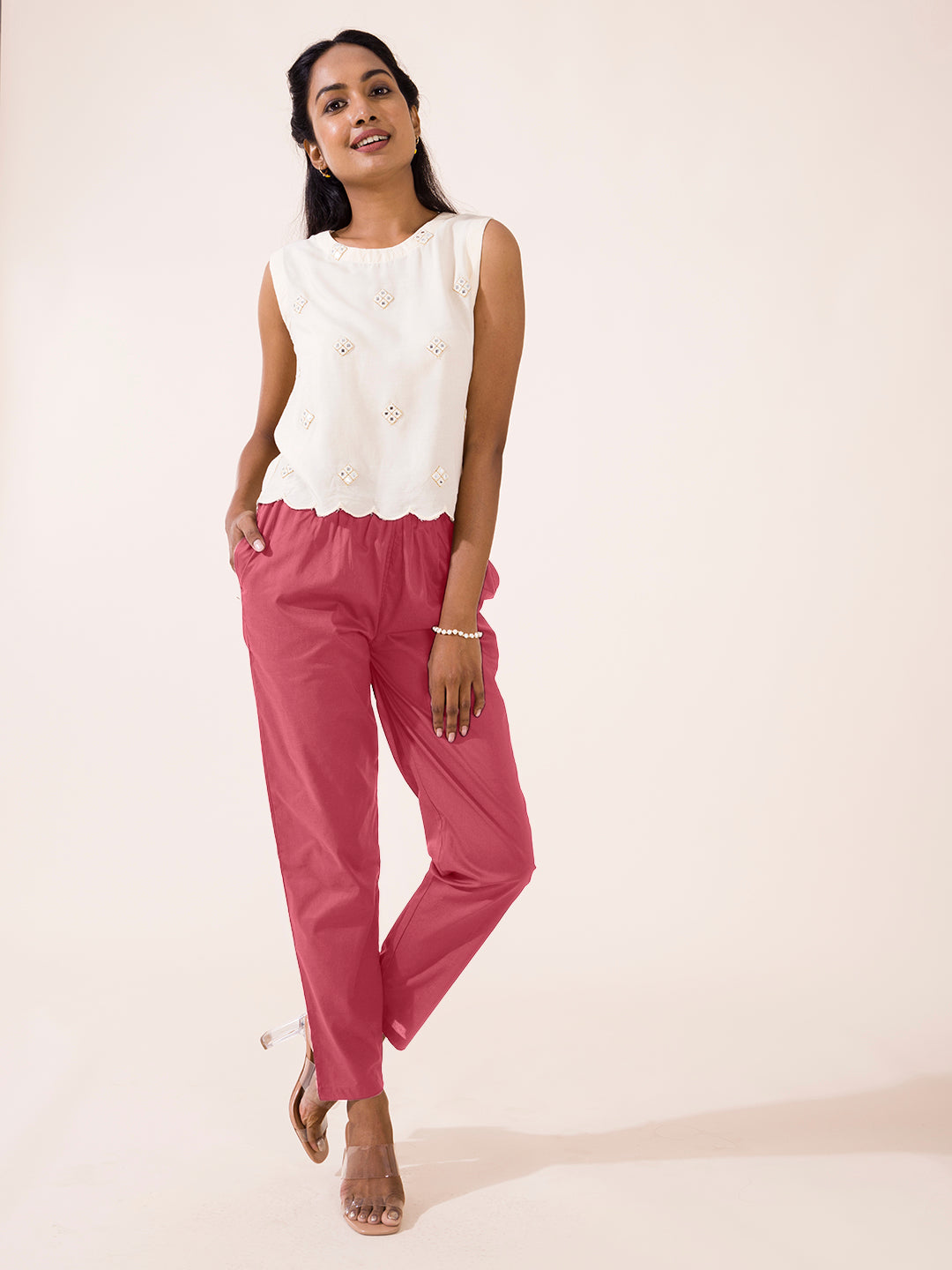 Rusty Pink Cotton Cambric Cotton Pants